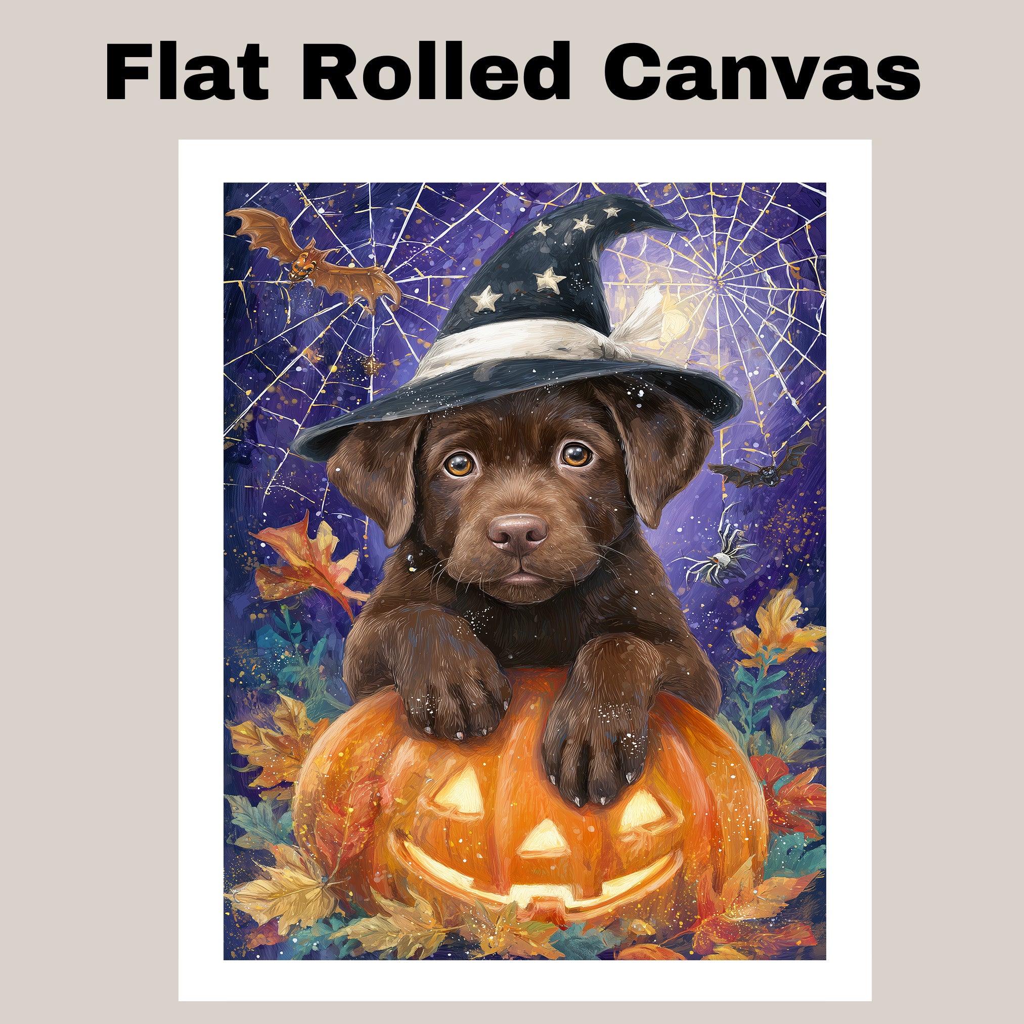 Chocolate Labrador Puppy Halloween Canvas Canvas for Holiday Home Wall Décor Gifts for Lab Moms Bedroom  on Ready to Hang 1.5" Thick Canvas Wrap, Floating Framed Canvas, Flat Rolled Canvas