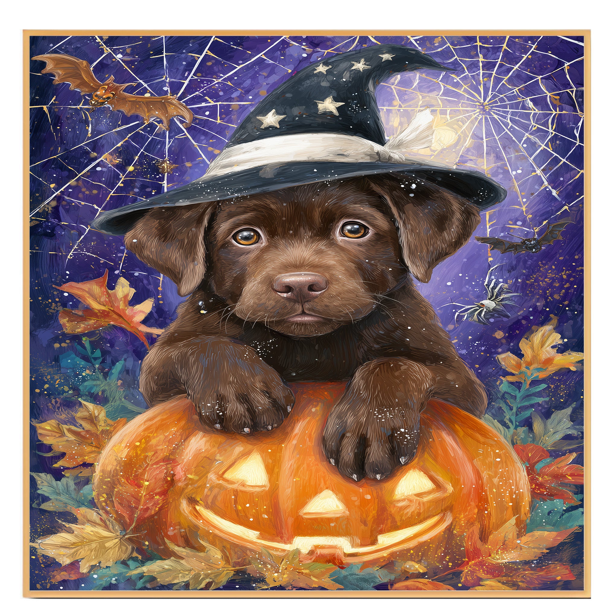 Chocolate Labrador Puppy Halloween Canvas Canvas for Holiday Home Wall Décor Gifts for Lab Moms Bedroom  on Ready to Hang 1.5" Thick Canvas Wrap, Floating Framed Canvas, Flat Rolled Canvas