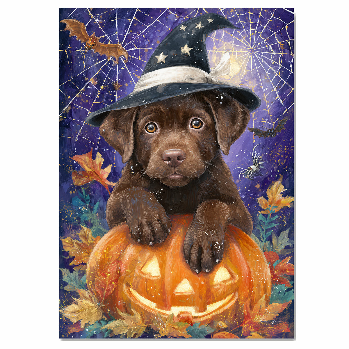 Chocolate Labrador Puppy Halloween Canvas Canvas for Holiday Home Wall Décor Gifts for Lab Moms Bedroom  on Ready to Hang 1.5" Thick Canvas Wrap, Floating Framed Canvas, Flat Rolled Canvas