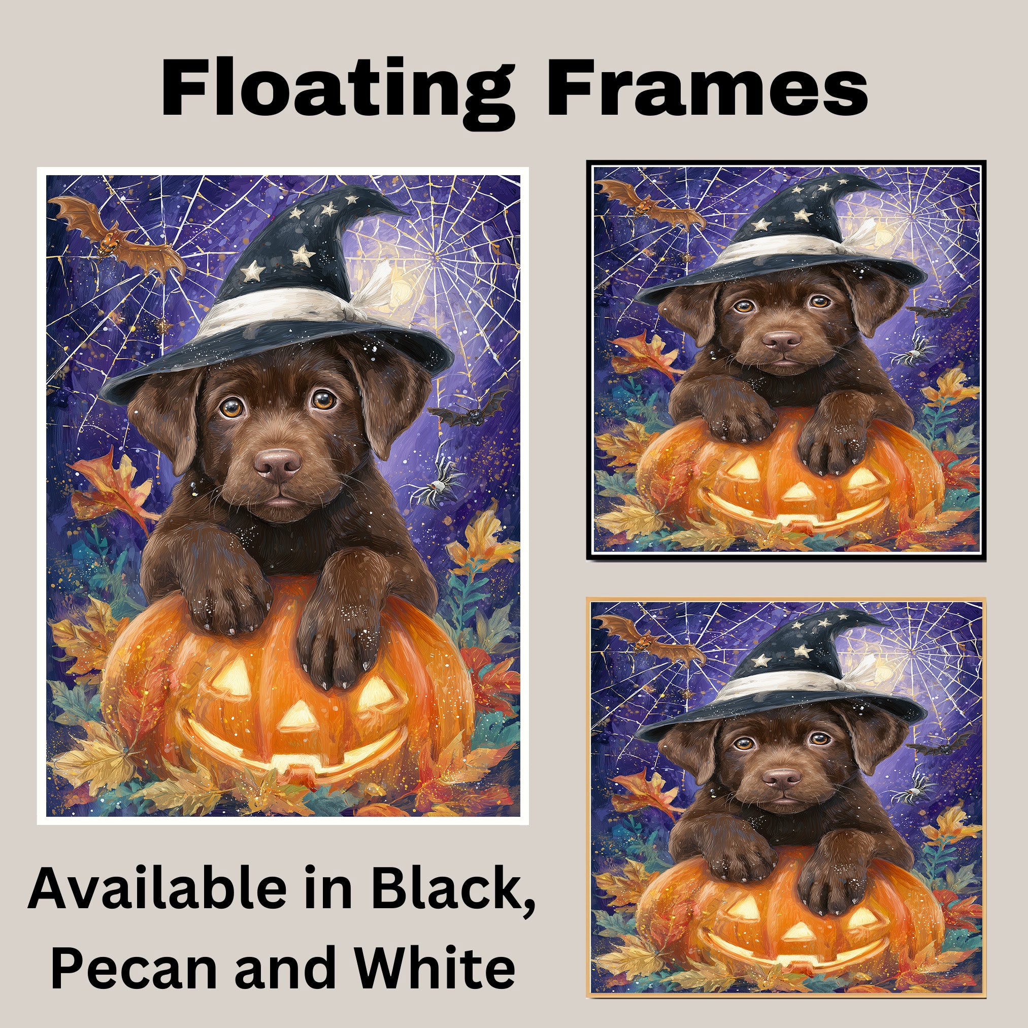 Chocolate Labrador Puppy Halloween Canvas Canvas for Holiday Home Wall Décor Gifts for Lab Moms Bedroom  on Ready to Hang 1.5" Thick Canvas Wrap, Floating Framed Canvas, Flat Rolled Canvas