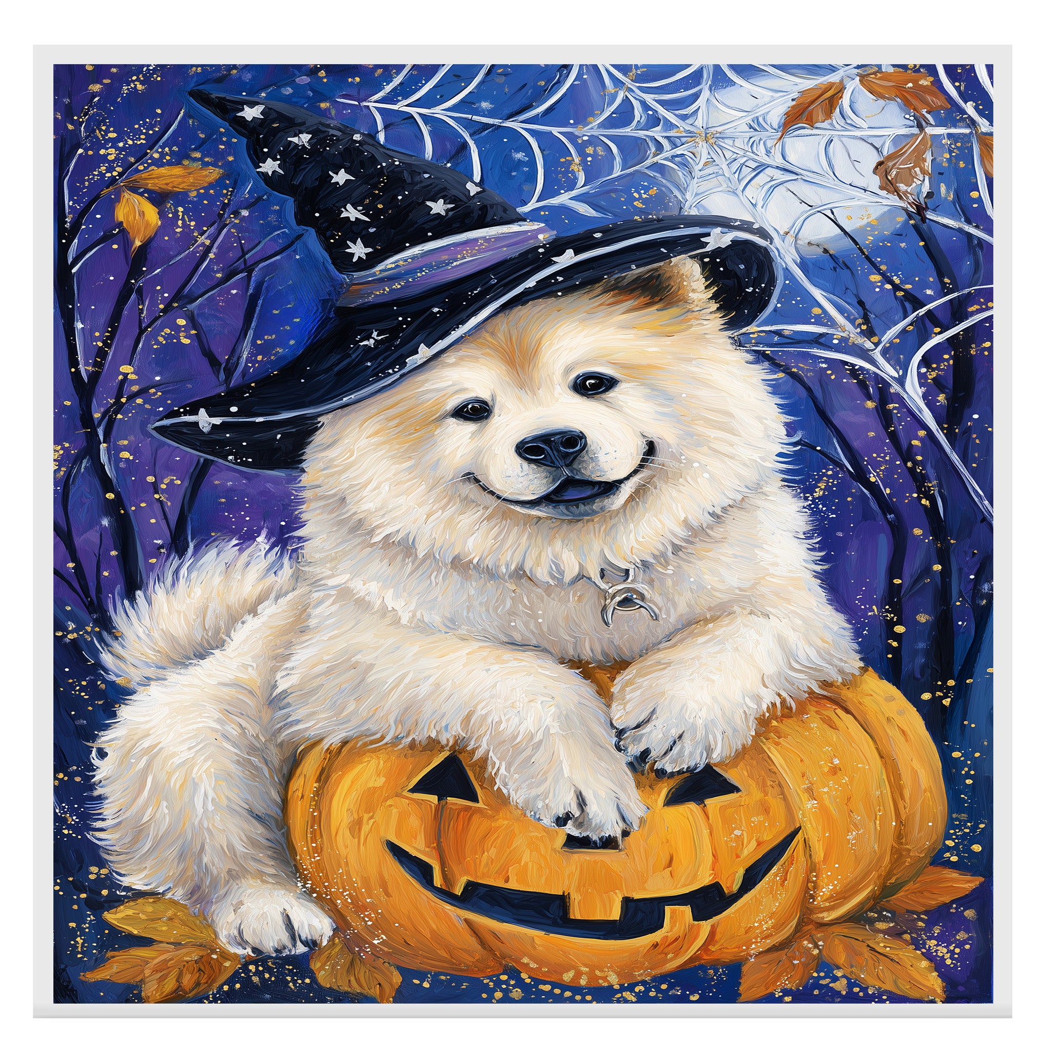 Chow Chow Puppy Halloween Canvas Wall Art for Dog Moms Pet Lovers Farmhouse and Living Room Decor on Ready to Hang 1.5" Thick Canvas Wrap, Floating Framed Canvas, Flat Rolled Canvas