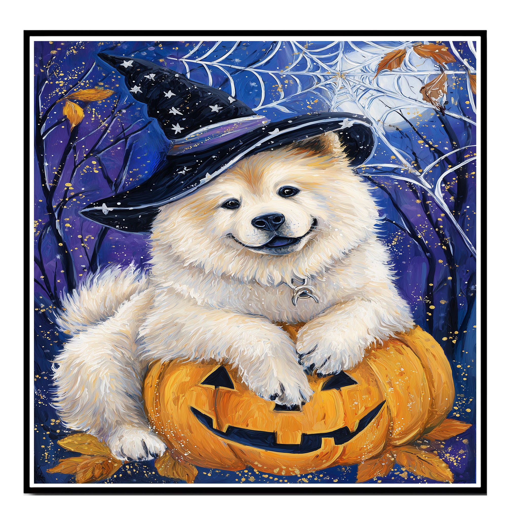 Chow Chow Puppy Halloween Canvas Wall Art for Dog Moms Pet Lovers Farmhouse and Living Room Decor on Ready to Hang 1.5" Thick Canvas Wrap, Floating Framed Canvas, Flat Rolled Canvas