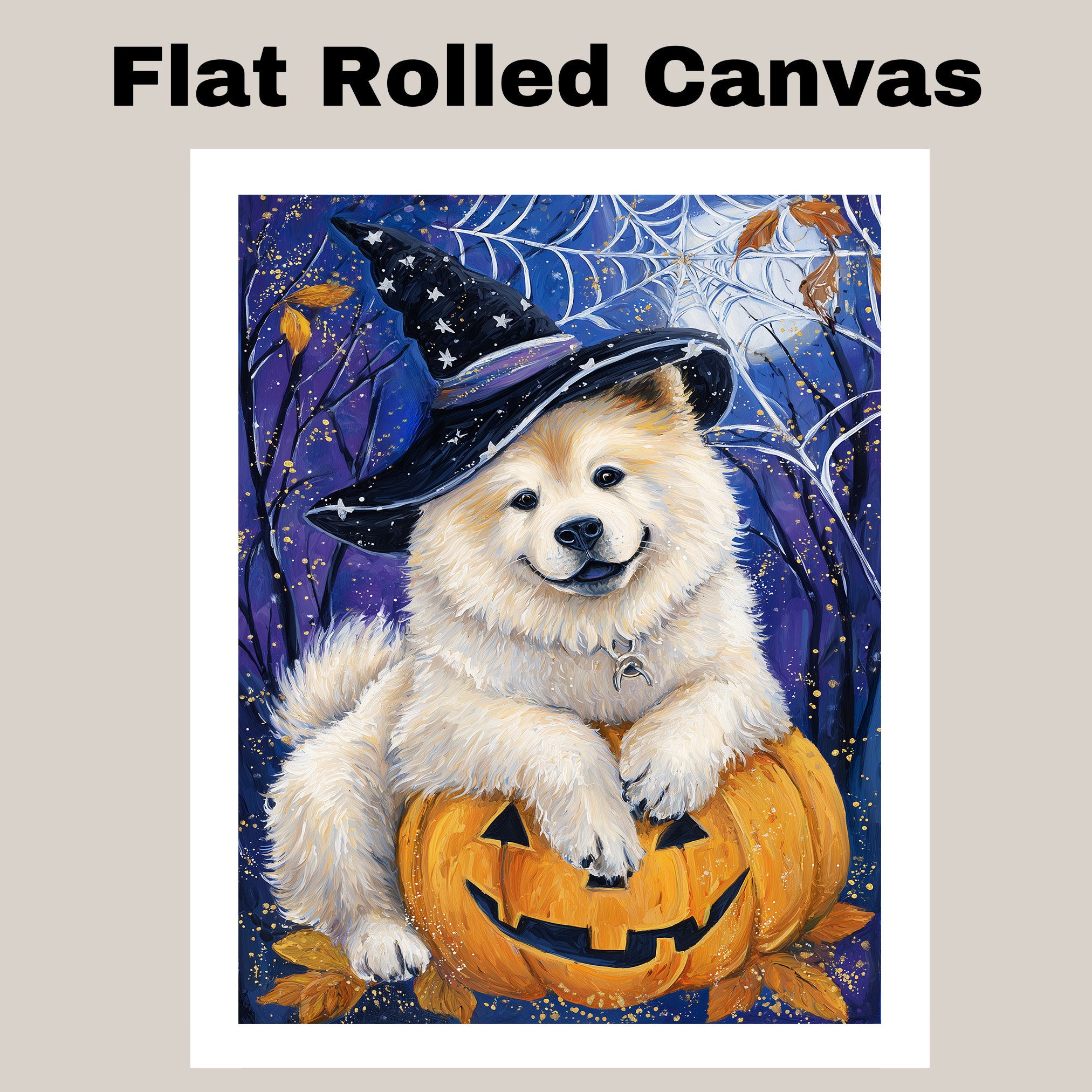 Chow Chow Puppy Halloween Canvas Wall Art for Dog Moms Pet Lovers Farmhouse and Living Room Decor on Ready to Hang 1.5" Thick Canvas Wrap, Floating Framed Canvas, Flat Rolled Canvas