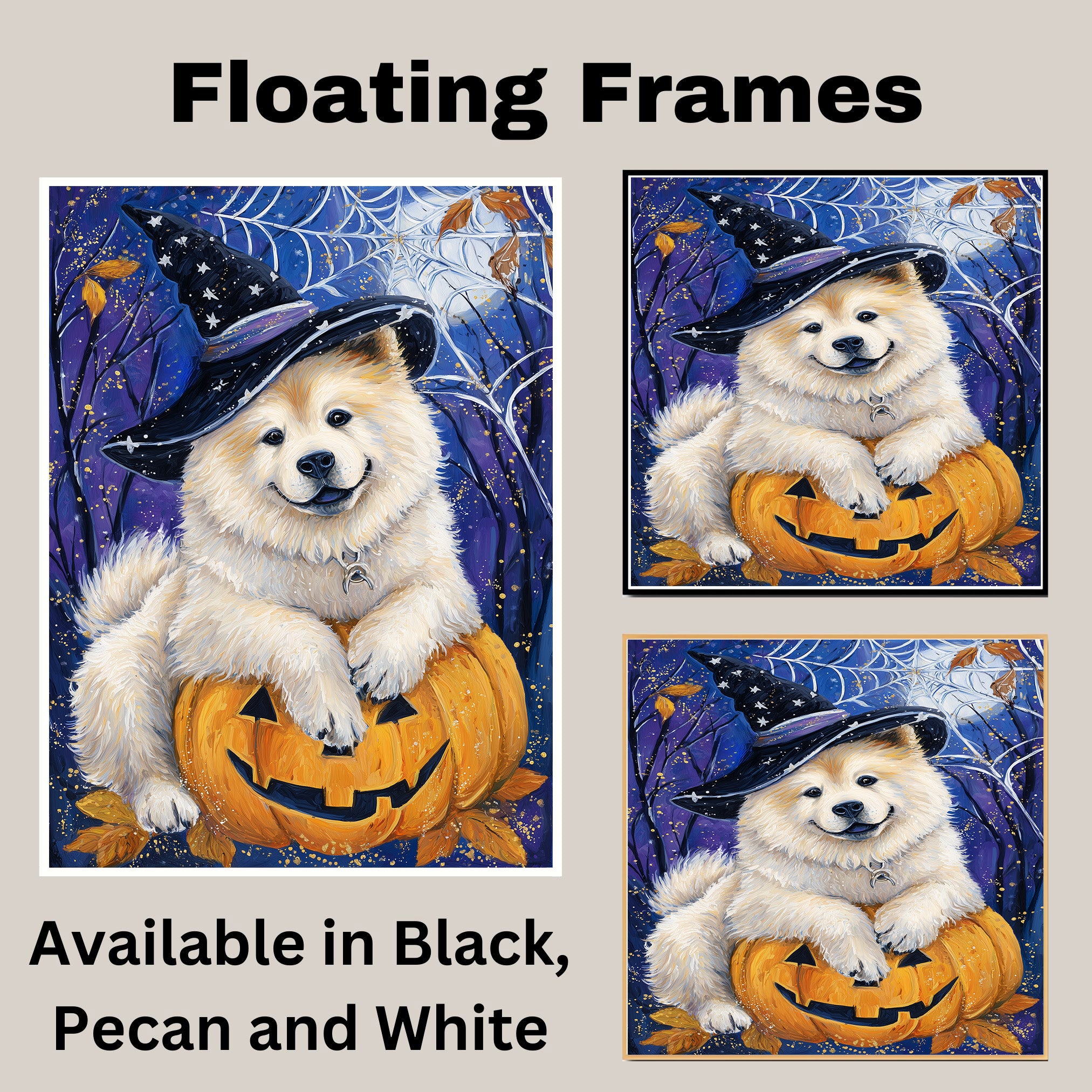 Chow Chow Puppy Halloween Canvas Wall Art for Dog Moms Pet Lovers Farmhouse and Living Room Decor on Ready to Hang 1.5" Thick Canvas Wrap, Floating Framed Canvas, Flat Rolled Canvas
