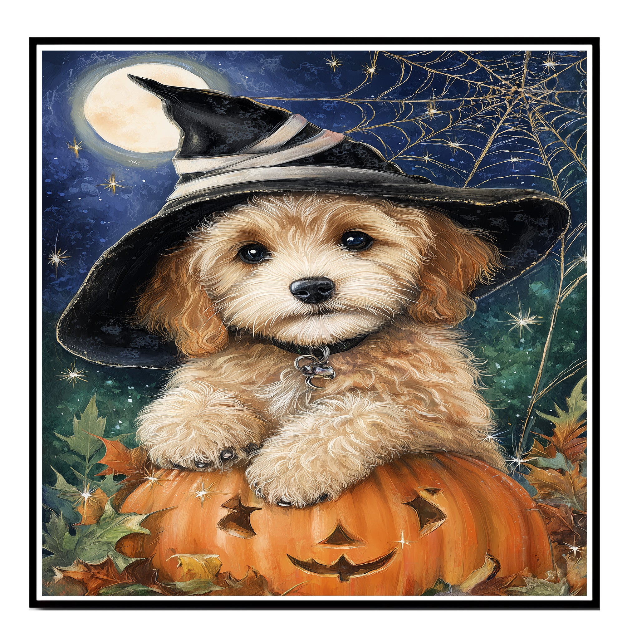 Cockapoo Puppy Halloween Canvas Wall Art for Dog Moms Pet Lovers Farmhouse Nursery and Living Room Decor on Ready to Hang 1.5" Thick Canvas Wrap, Floating Framed Canvas, Flat Rolled Canvas