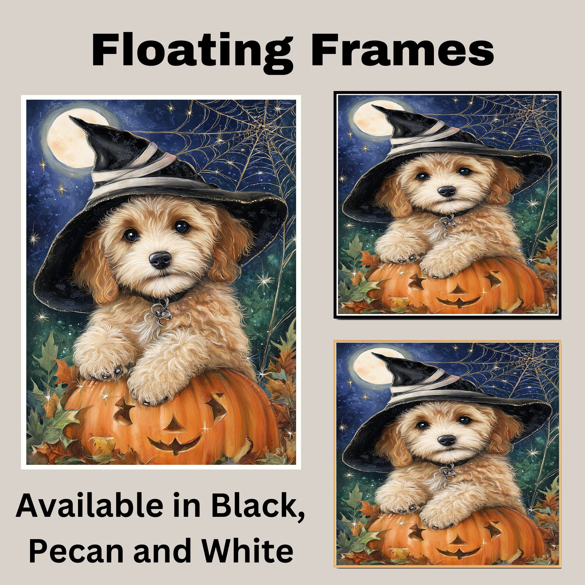 Cockapoo Puppy Halloween Canvas Wall Art for Dog Moms Pet Lovers Farmhouse Nursery and Living Room Decor on Ready to Hang 1.5" Thick Canvas Wrap, Floating Framed Canvas, Flat Rolled Canvas