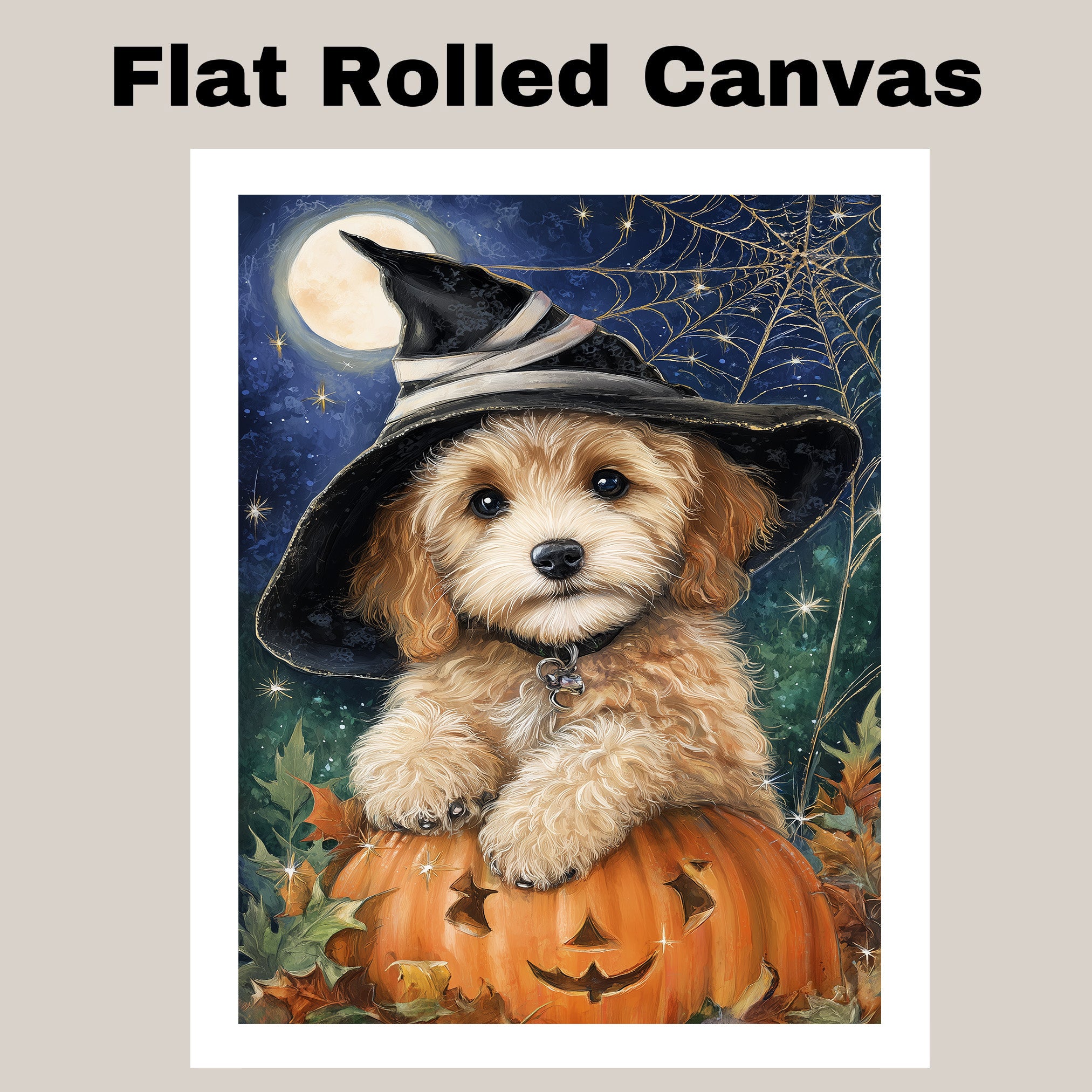 Cockapoo Puppy Halloween Canvas Wall Art for Dog Moms Pet Lovers Farmhouse Nursery and Living Room Decor on Ready to Hang 1.5" Thick Canvas Wrap, Floating Framed Canvas, Flat Rolled Canvas