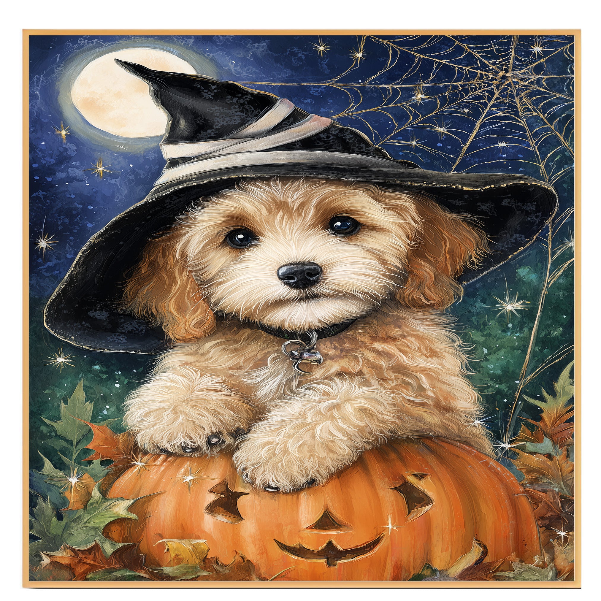Cockapoo Puppy Halloween Canvas Wall Art for Dog Moms Pet Lovers Farmhouse Nursery and Living Room Decor on Ready to Hang 1.5" Thick Canvas Wrap, Floating Framed Canvas, Flat Rolled Canvas