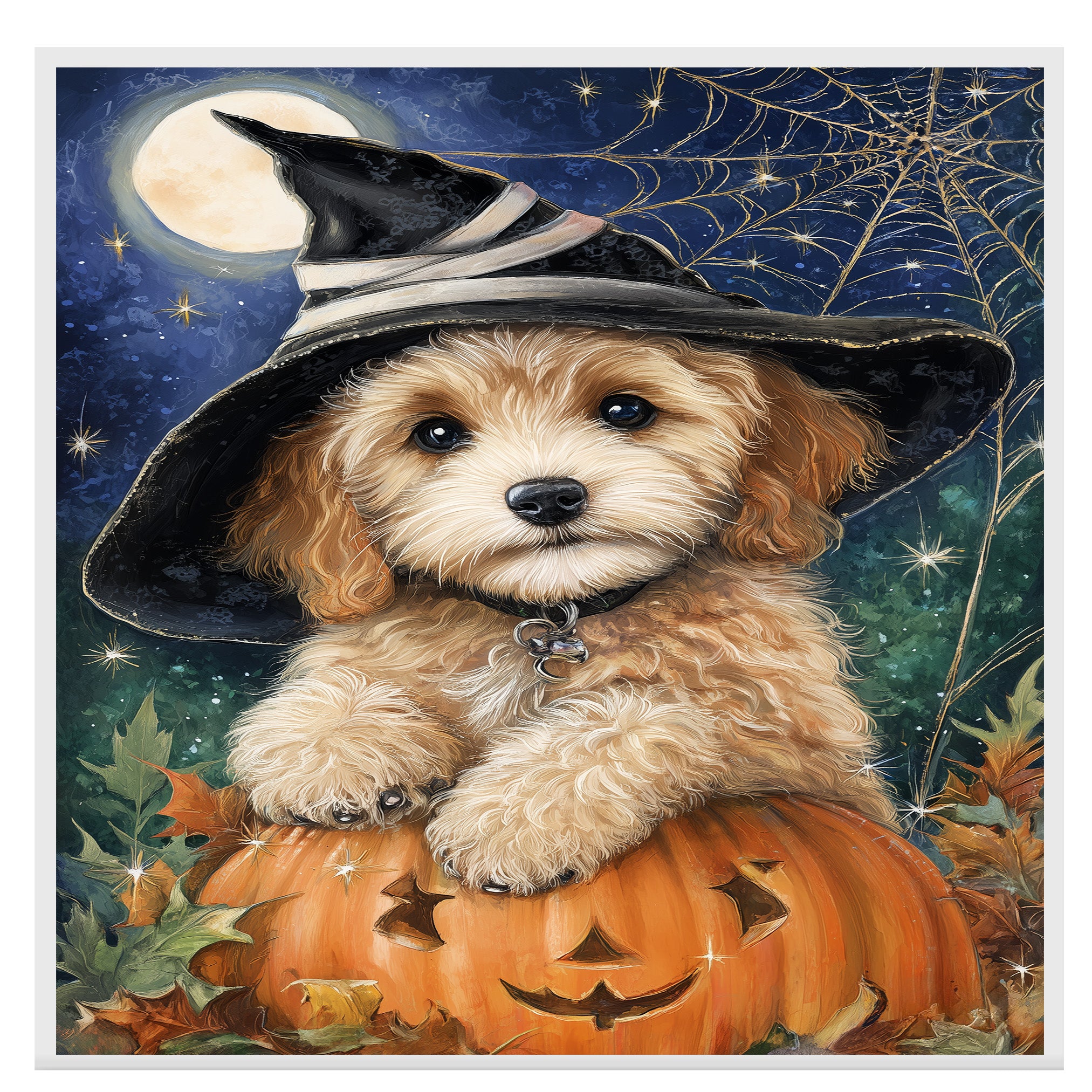 Cockapoo Puppy Halloween Canvas Wall Art for Dog Moms Pet Lovers Farmhouse Nursery and Living Room Decor on Ready to Hang 1.5" Thick Canvas Wrap, Floating Framed Canvas, Flat Rolled Canvas
