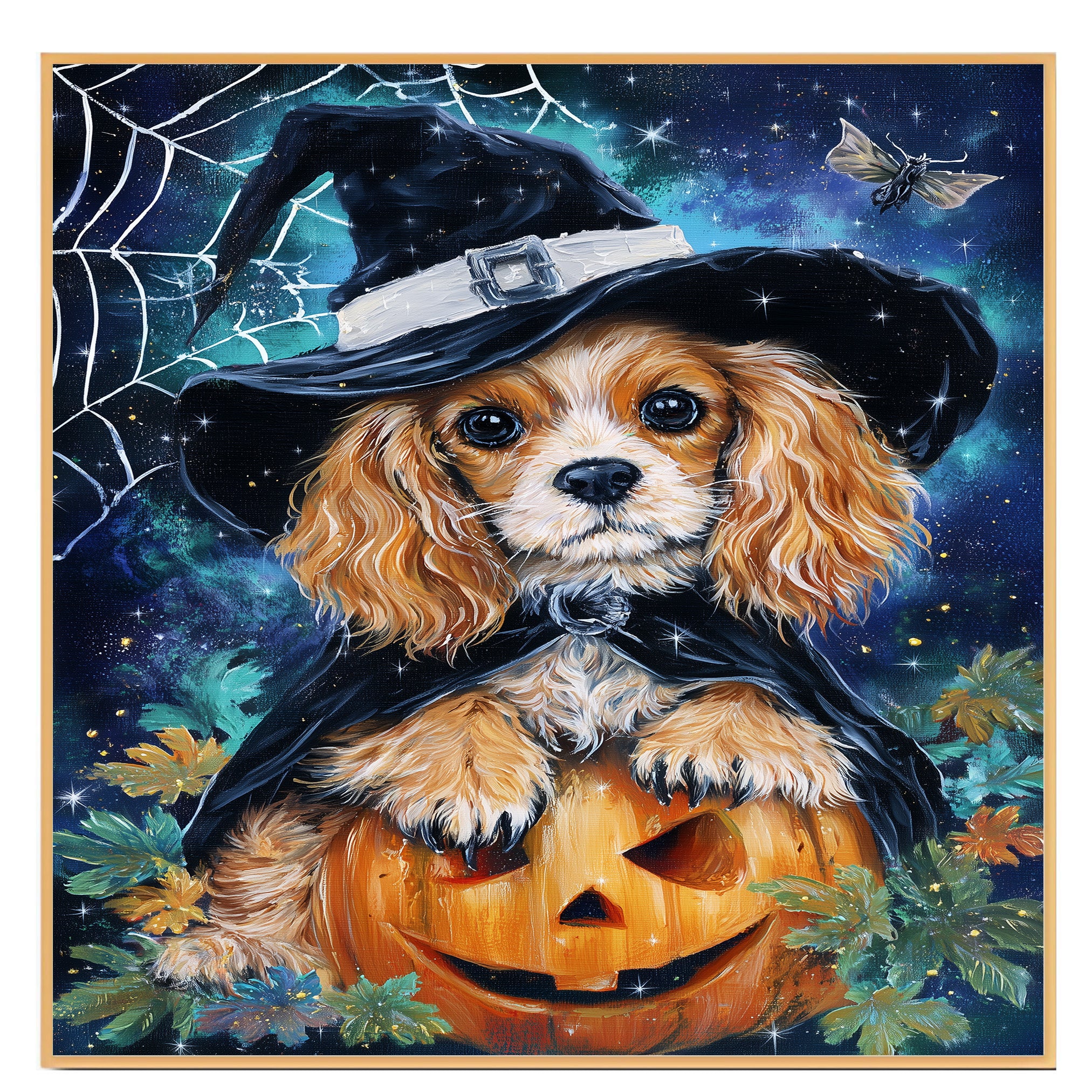 Halloween Cocker Spaniel Puppy Wall Art Canvas Print for Pet Lovers Seasonal Home Bedroom Office and Entryway Decor on Ready to Hang 1.5" Thick Canvas Wrap, Floating Framed Canvas, Flat Rolled Canvas