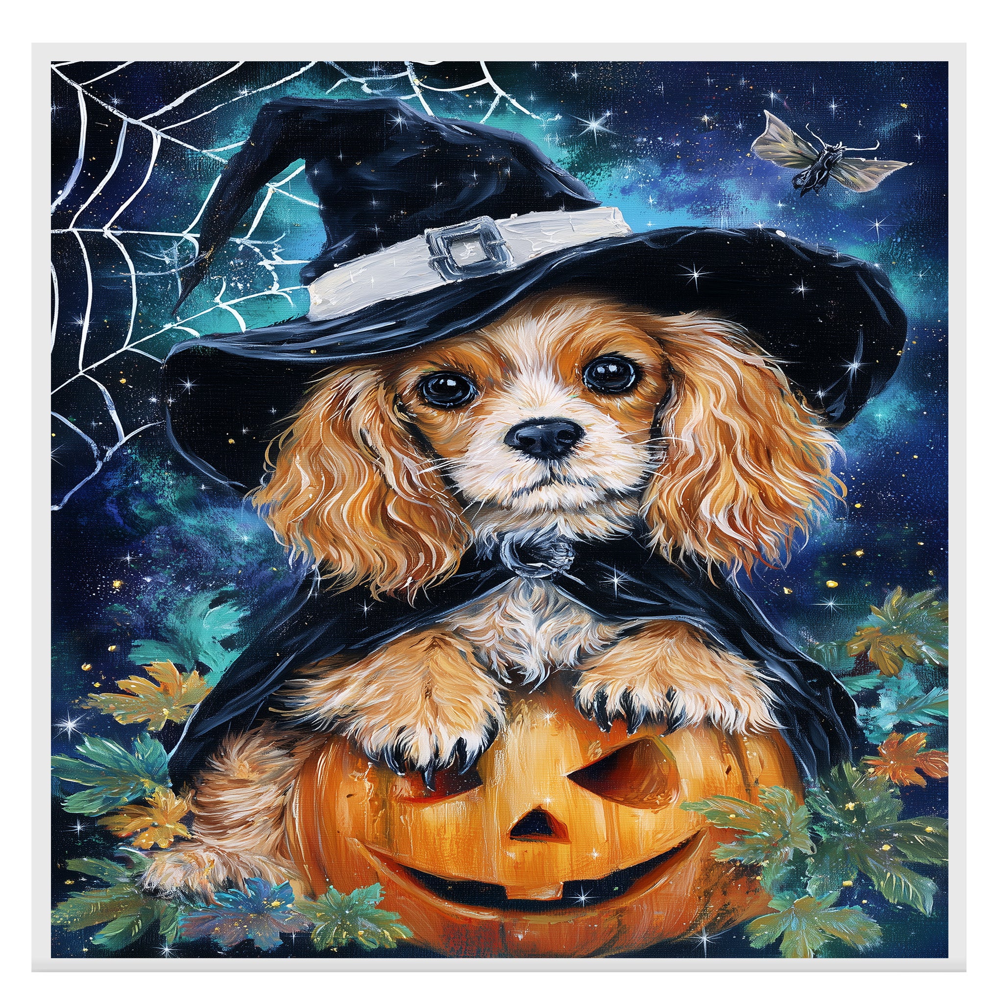 Halloween Cocker Spaniel Puppy Wall Art Canvas Print for Pet Lovers Seasonal Home Bedroom Office and Entryway Decor on Ready to Hang 1.5" Thick Canvas Wrap, Floating Framed Canvas, Flat Rolled Canvas