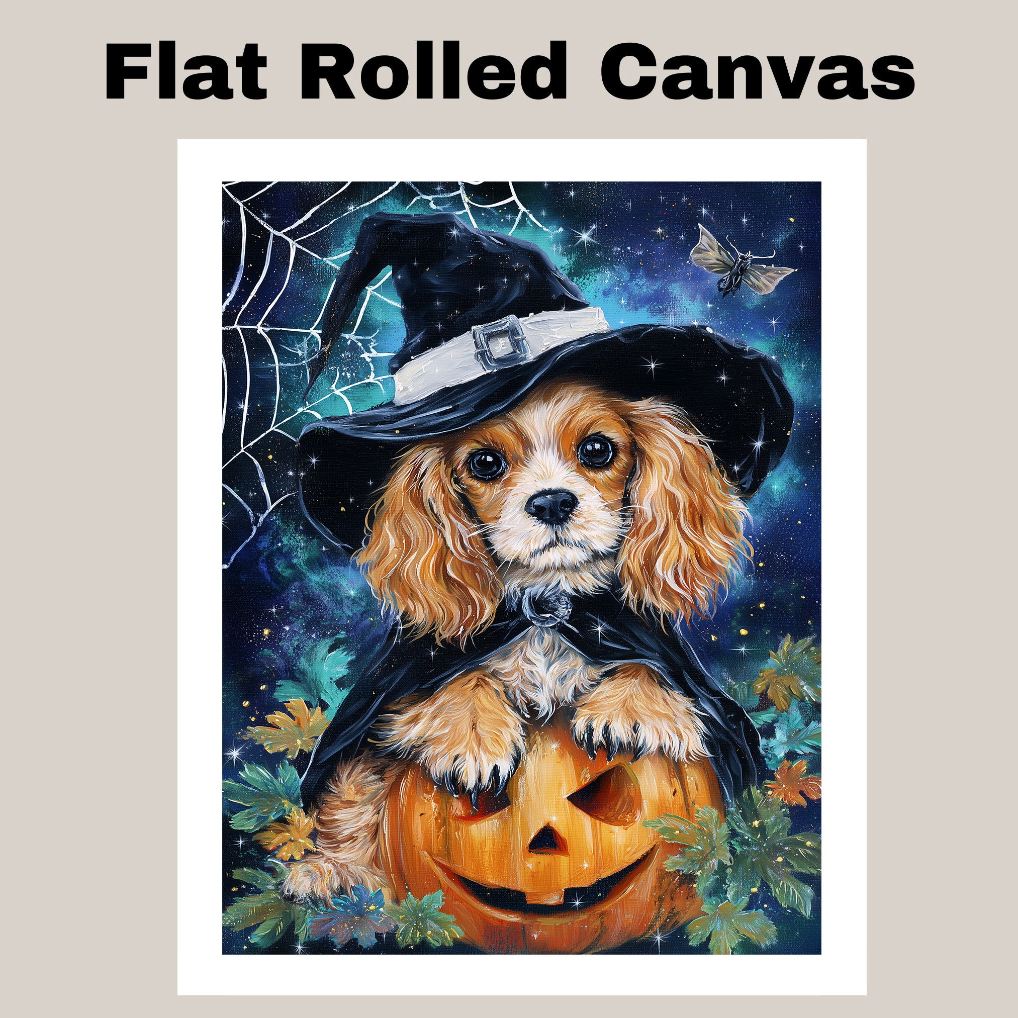 Halloween Cocker Spaniel Puppy Wall Art Canvas Print for Pet Lovers Seasonal Home Bedroom Office and Entryway Decor on Ready to Hang 1.5" Thick Canvas Wrap, Floating Framed Canvas, Flat Rolled Canvas