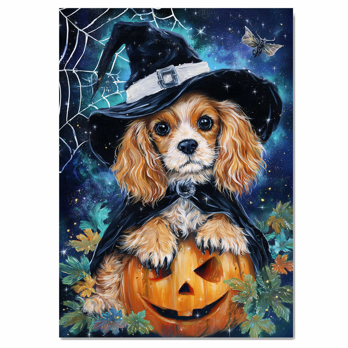 Halloween Cocker Spaniel Puppy Wall Art Canvas Print for Pet Lovers Seasonal Home Bedroom Office and Entryway Decor on Ready to Hang 1.5" Thick Canvas Wrap, Floating Framed Canvas, Flat Rolled Canvas