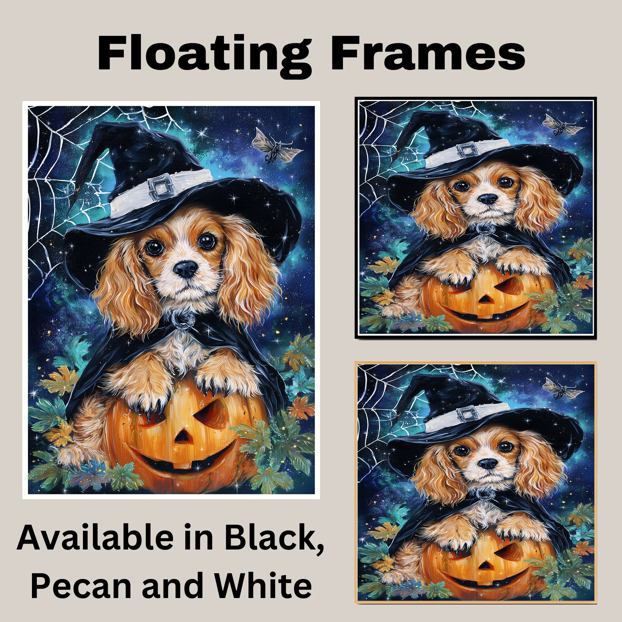 Halloween Cocker Spaniel Puppy Wall Art Canvas Print for Pet Lovers Seasonal Home Bedroom Office and Entryway Decor on Ready to Hang 1.5" Thick Canvas Wrap, Floating Framed Canvas, Flat Rolled Canvas