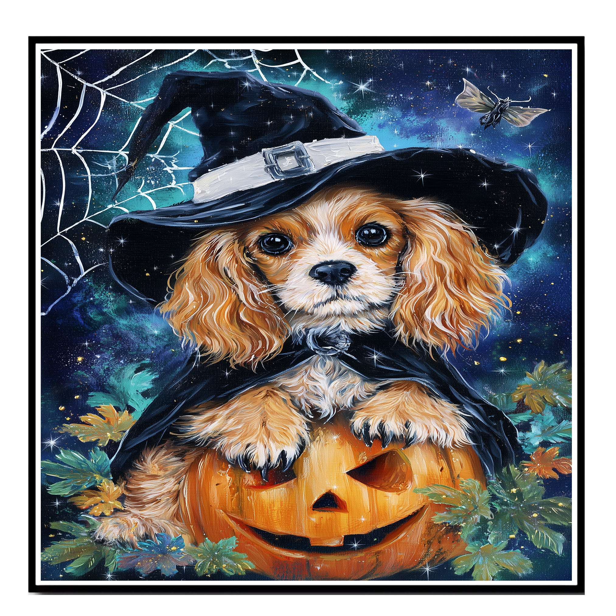 Halloween Cocker Spaniel Puppy Wall Art Canvas Print for Pet Lovers Seasonal Home Bedroom Office and Entryway Decor on Ready to Hang 1.5" Thick Canvas Wrap, Floating Framed Canvas, Flat Rolled Canvas