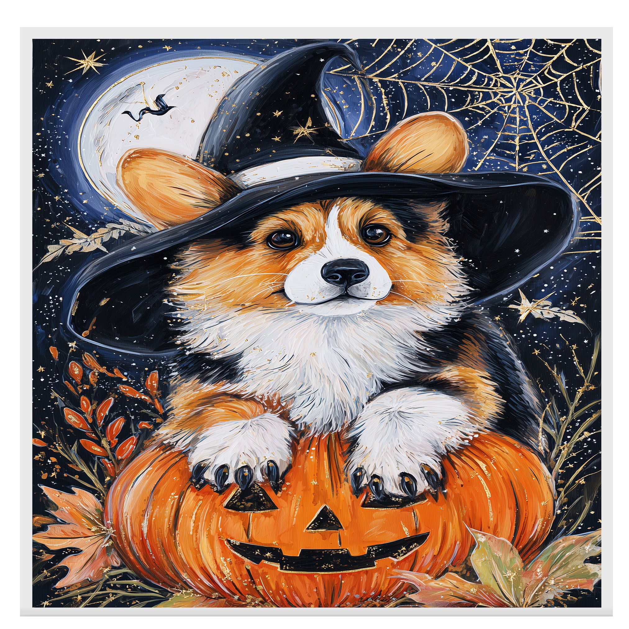 Halloween Corgi Puppy Canvas Wall Art Print for Dog Lovers Seasonal Gift Living Room Kids Room and Holiday Decor on Ready to Hang 1.5" Thick Canvas Wrap, Floating Framed Canvas, Flat Rolled Canvas