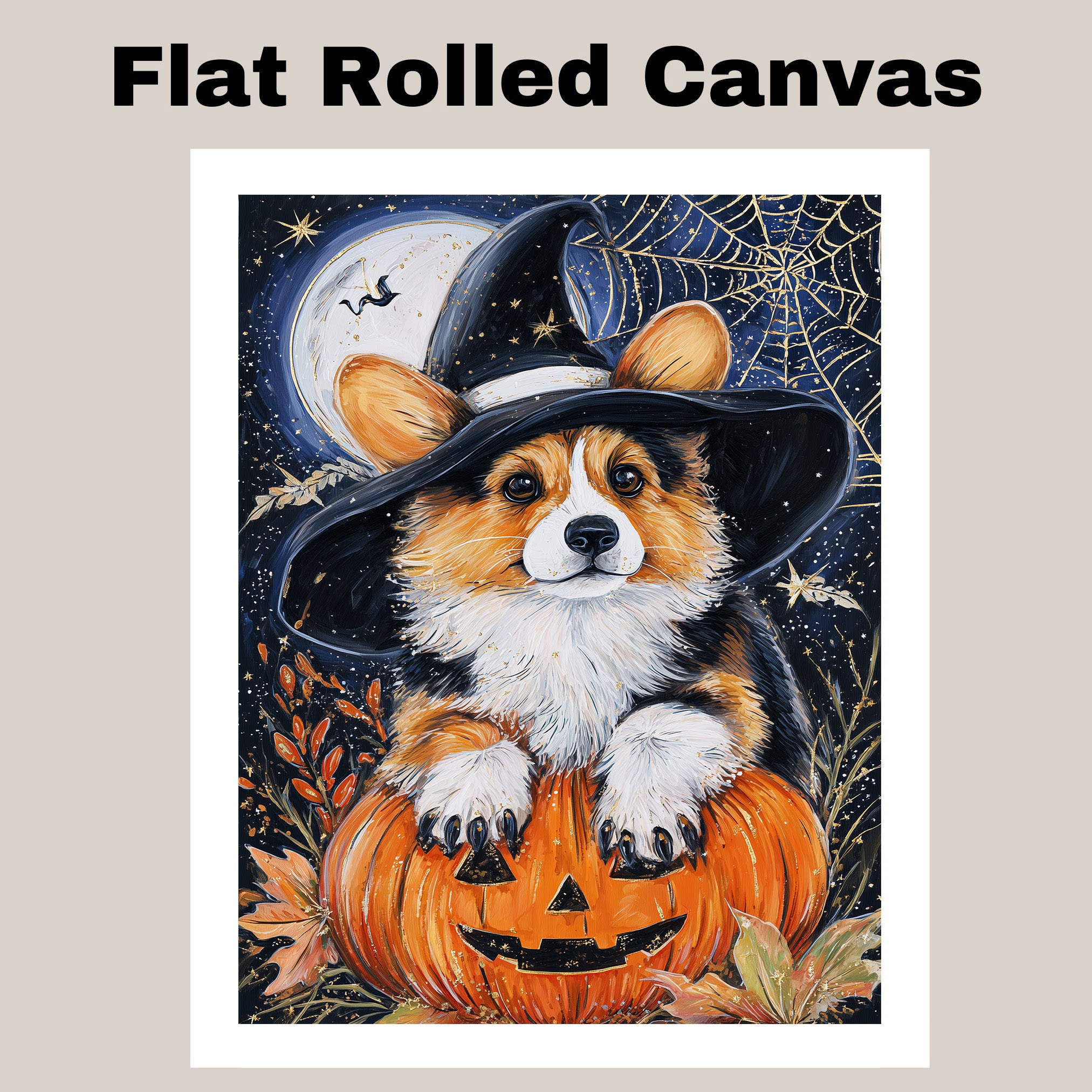 Halloween Corgi Puppy Canvas Wall Art Print for Dog Lovers Seasonal Gift Living Room Kids Room and Holiday Decor on Ready to Hang 1.5" Thick Canvas Wrap, Floating Framed Canvas, Flat Rolled Canvas