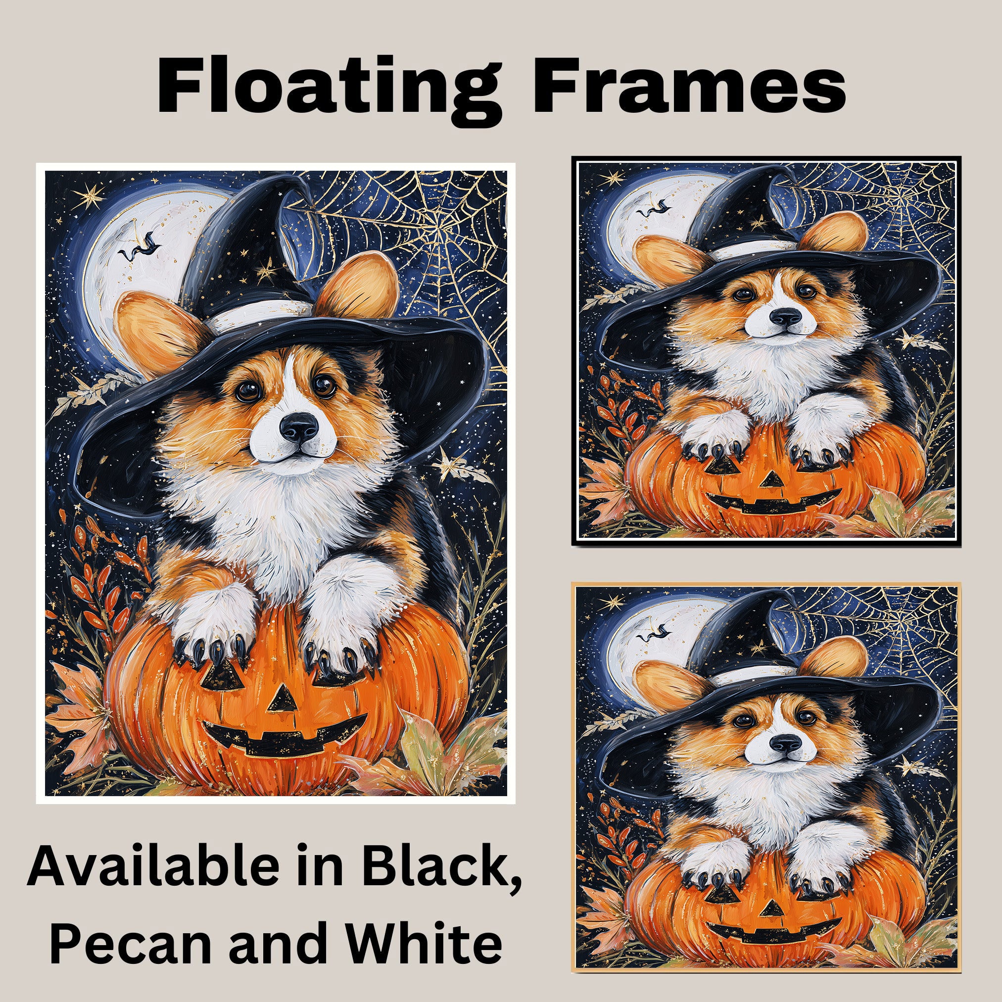 Halloween Corgi Puppy Canvas Wall Art Print for Dog Lovers Seasonal Gift Living Room Kids Room and Holiday Decor on Ready to Hang 1.5" Thick Canvas Wrap, Floating Framed Canvas, Flat Rolled Canvas