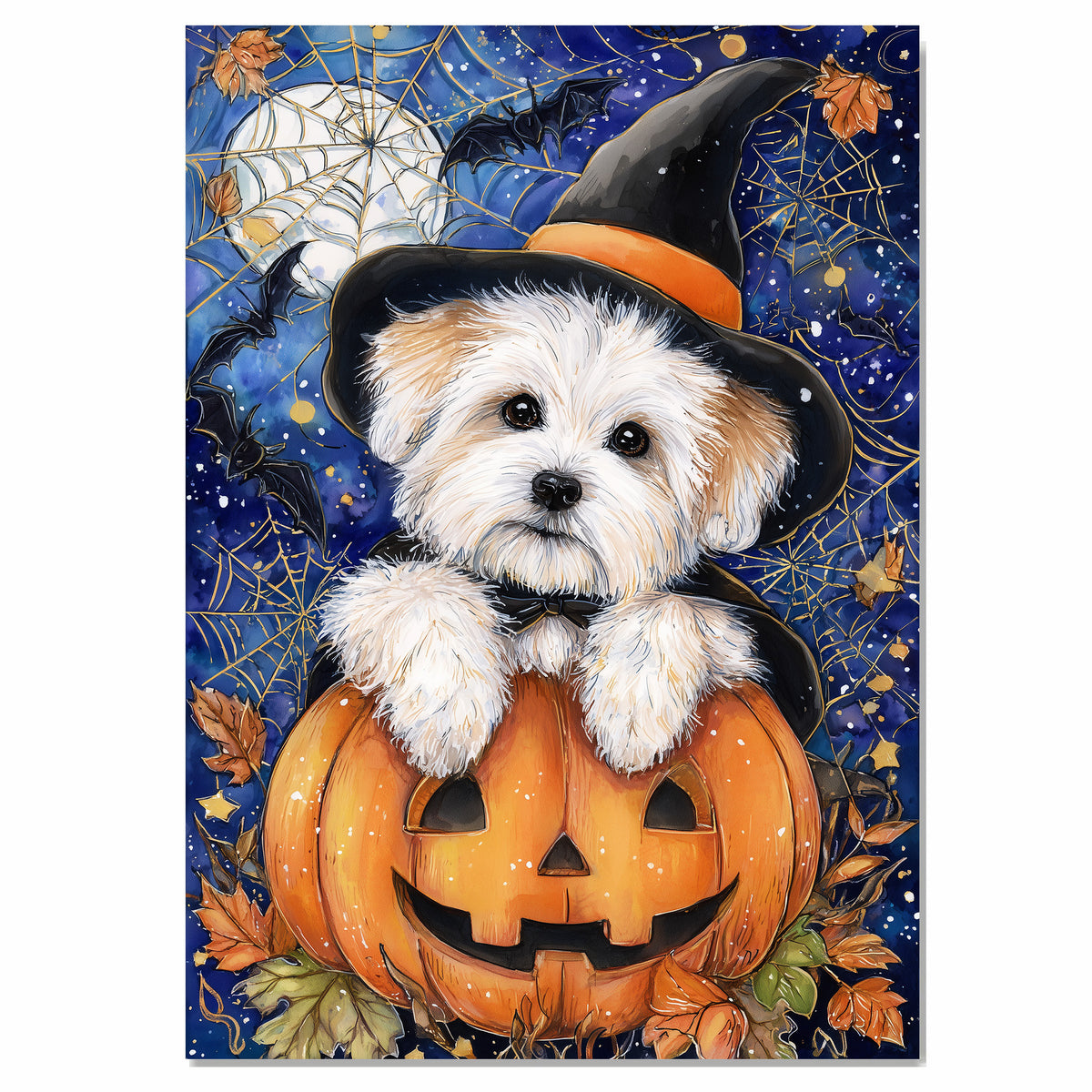 Halloween Coton de Tulear Puppy Canvas Wall Art for Dog Moms Apartment Decor Seasonal Gift and Pet Lover Home Style on Ready to Hang 1.5" Thick Canvas Wrap, Floating Framed Canvas, Flat Rolled Canvas