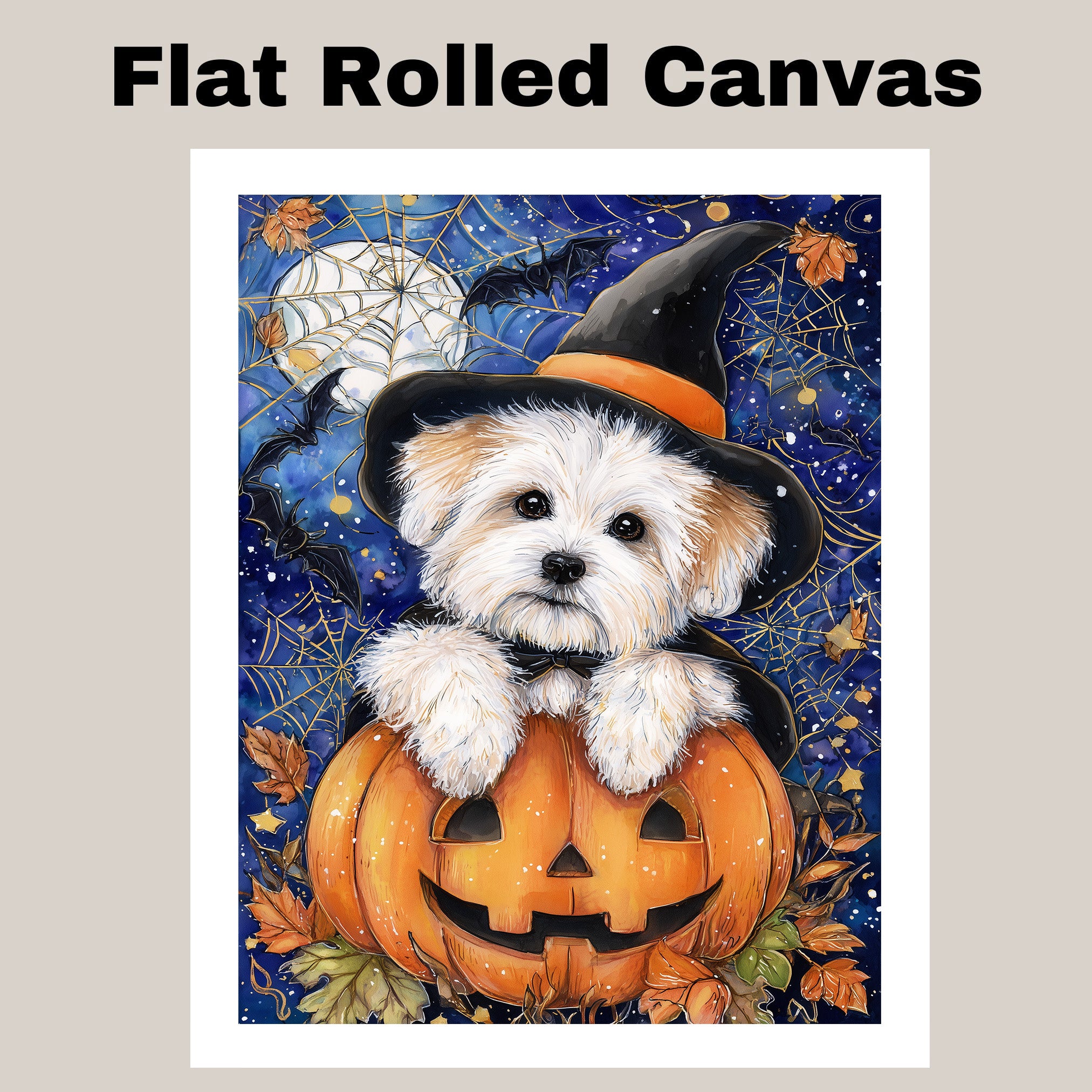 Halloween Coton de Tulear Puppy Canvas Wall Art for Dog Moms Apartment Decor Seasonal Gift and Pet Lover Home Style on Ready to Hang 1.5" Thick Canvas Wrap, Floating Framed Canvas, Flat Rolled Canvas