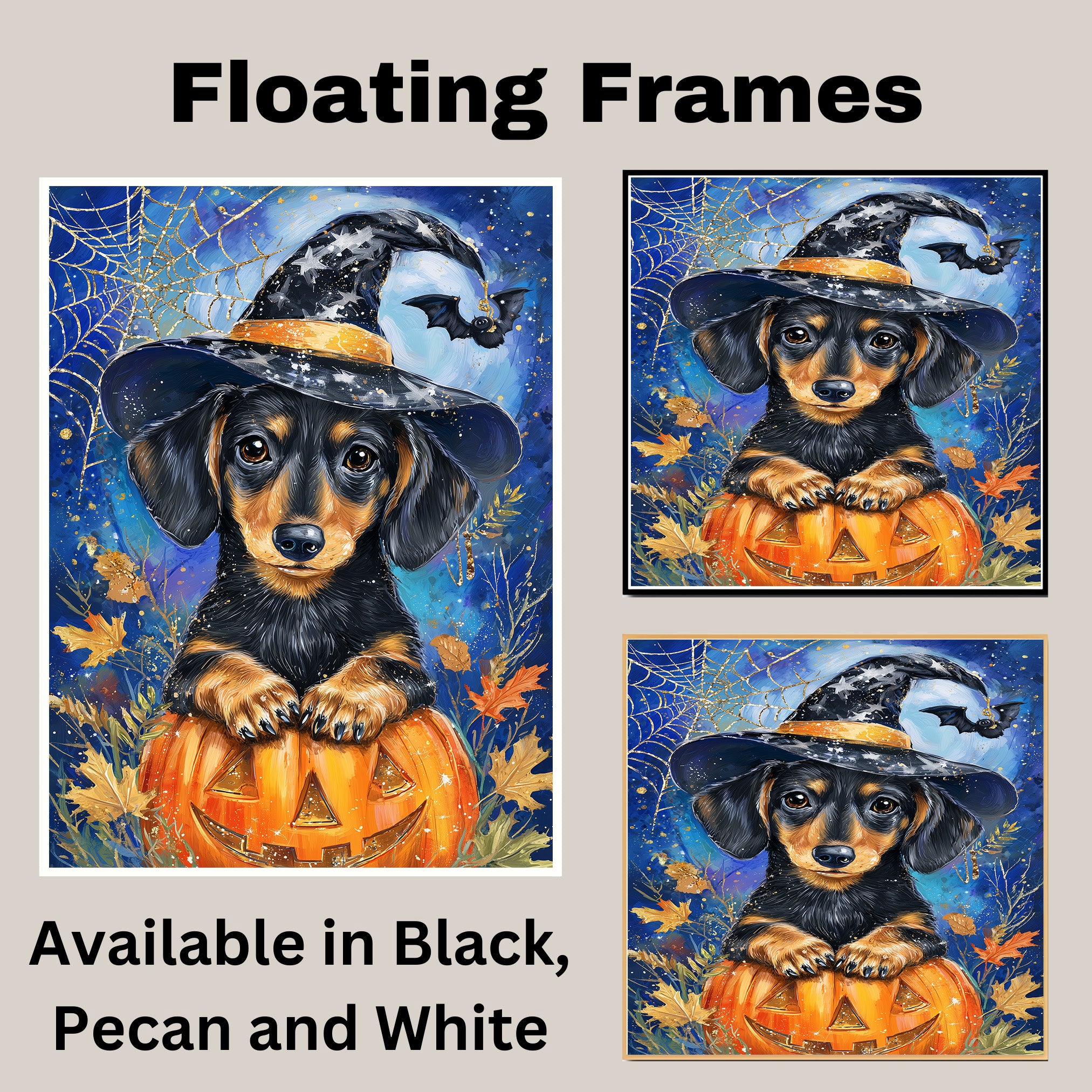 Halloween Dachshund Puppy Canvas Wall Art for Dog Lovers Holiday Gift Family Living Room and Kids Room Decor on Ready to Hang 1.5" Thick Canvas Wrap, Floating Framed Canvas, Flat Rolled Canvas