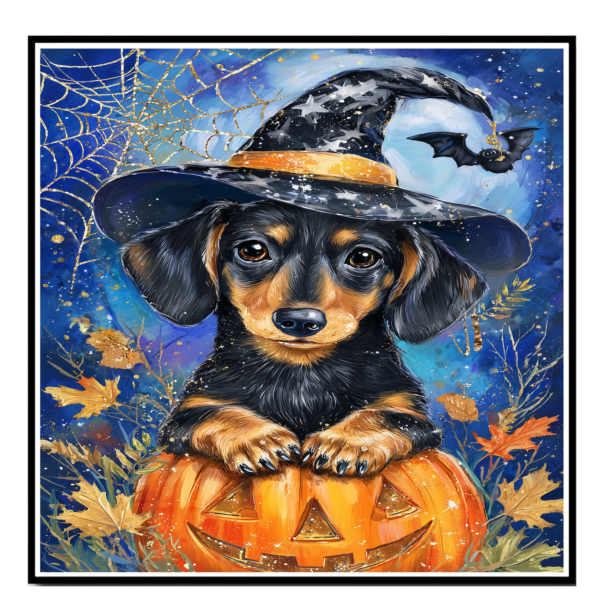Halloween Dachshund Puppy Canvas Wall Art for Dog Lovers Holiday Gift Family Living Room and Kids Room Decor on Ready to Hang 1.5" Thick Canvas Wrap, Floating Framed Canvas, Flat Rolled Canvas