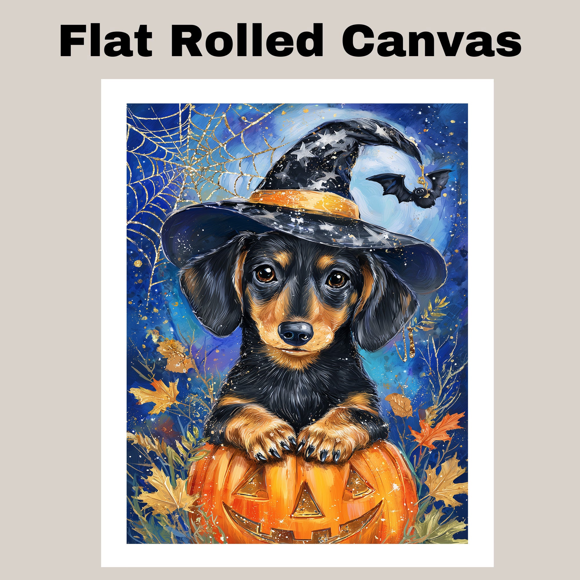 Halloween Dachshund Puppy Canvas Wall Art for Dog Lovers Holiday Gift Family Living Room and Kids Room Decor on Ready to Hang 1.5" Thick Canvas Wrap, Floating Framed Canvas, Flat Rolled Canvas
