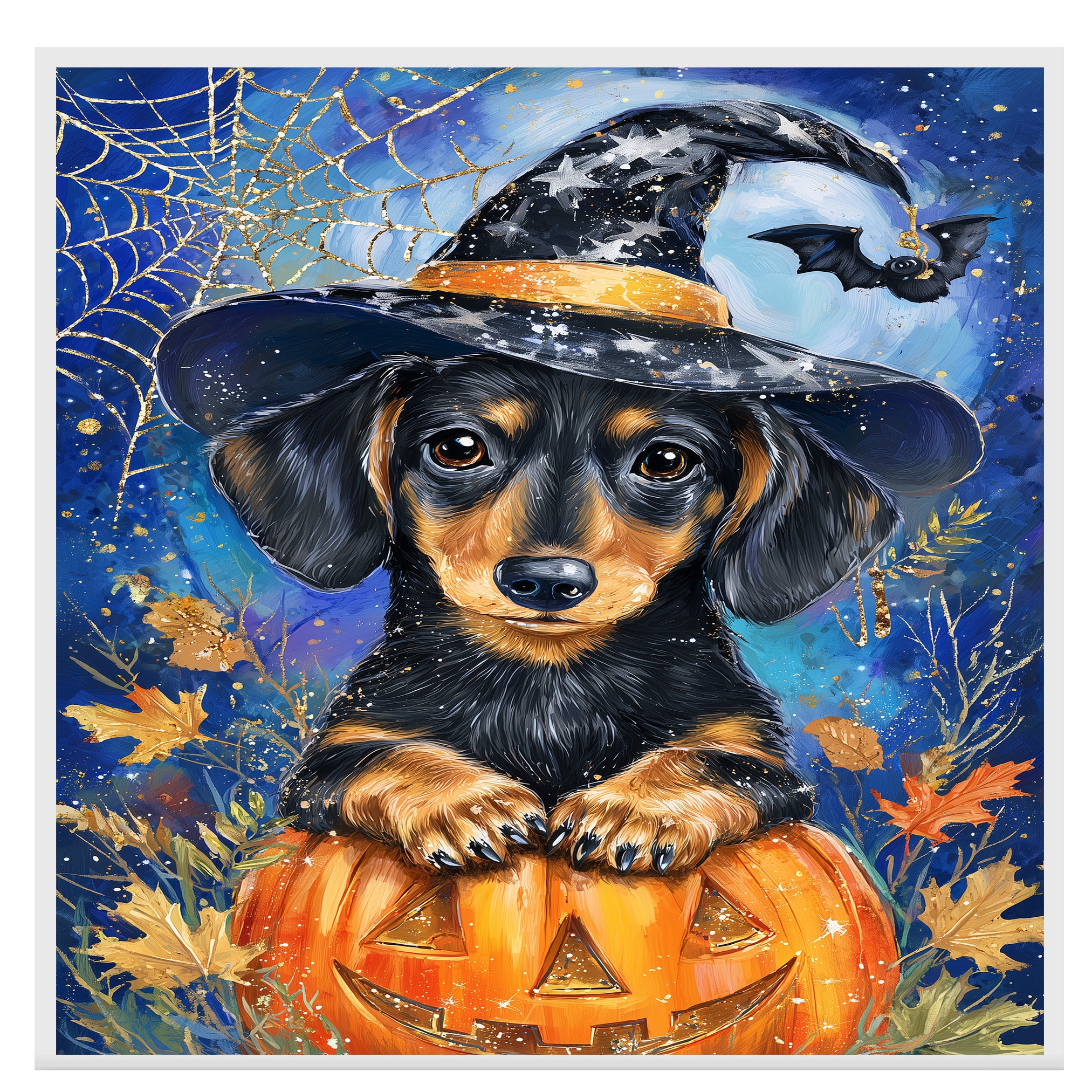 Halloween Dachshund Puppy Canvas Wall Art for Dog Lovers Holiday Gift Family Living Room and Kids Room Decor on Ready to Hang 1.5" Thick Canvas Wrap, Floating Framed Canvas, Flat Rolled Canvas