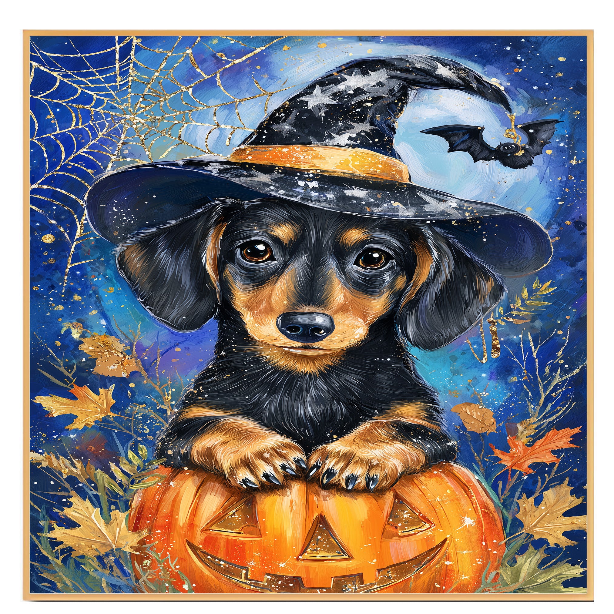 Halloween Dachshund Puppy Canvas Wall Art for Dog Lovers Holiday Gift Family Living Room and Kids Room Decor on Ready to Hang 1.5" Thick Canvas Wrap, Floating Framed Canvas, Flat Rolled Canvas