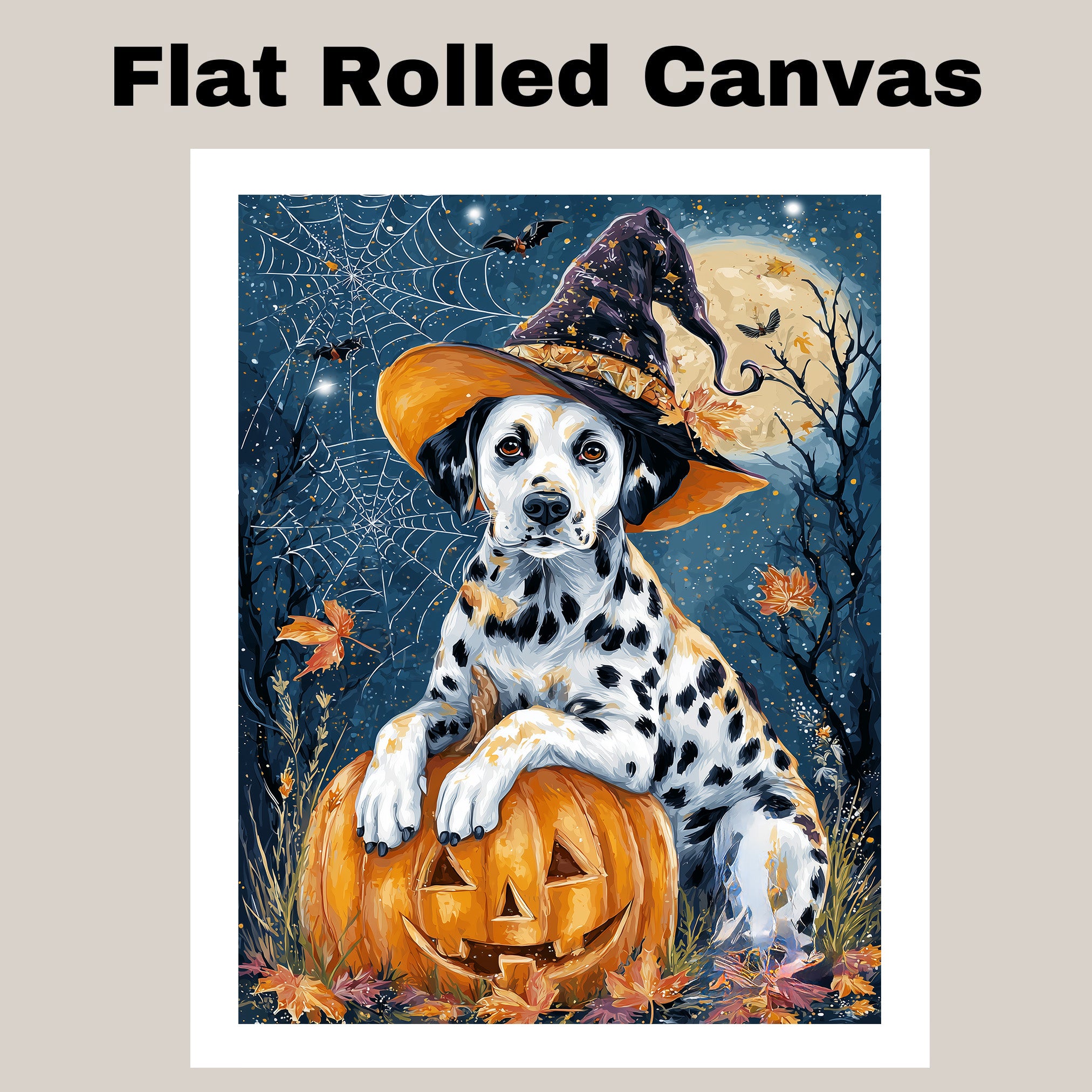 Halloween Dalmatian Puppy Canvas Wall Art for Dog Lovers Seasonal Home Gift and Fall Living Room Decoration on Ready to Hang 1.5" Thick Canvas Wrap, Floating Framed Canvas, Flat Rolled Canvas
