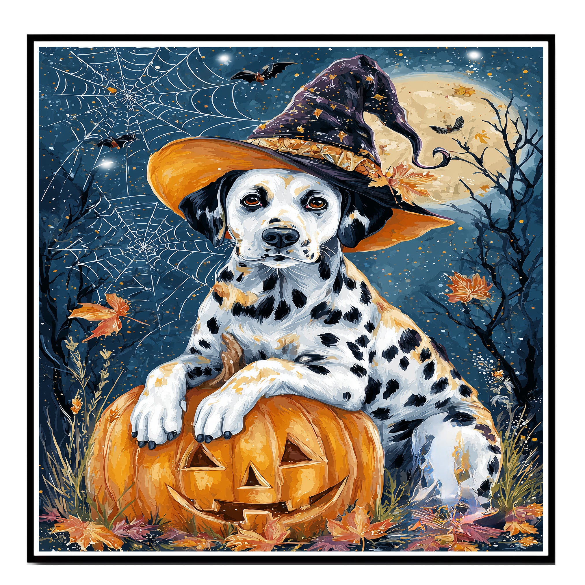 Halloween Dalmatian Puppy Canvas Wall Art for Dog Lovers Seasonal Home Gift and Fall Living Room Decoration on Ready to Hang 1.5" Thick Canvas Wrap, Floating Framed Canvas, Flat Rolled Canvas