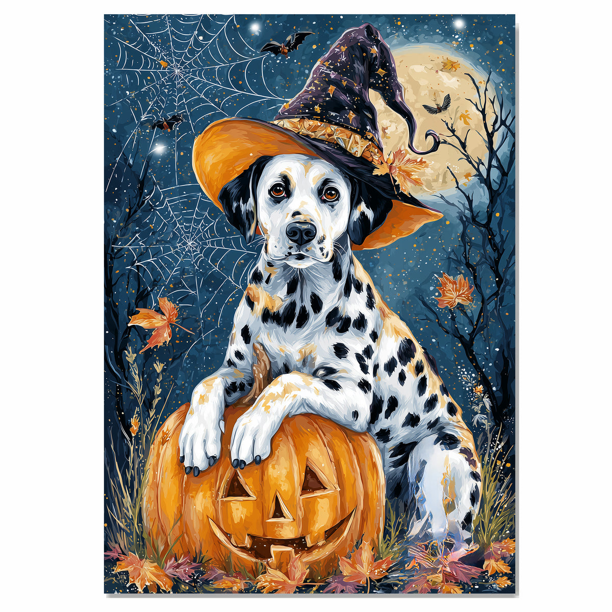 Halloween Dalmatian Puppy Canvas Wall Art for Dog Lovers Seasonal Home Gift and Fall Living Room Decoration on Ready to Hang 1.5" Thick Canvas Wrap, Floating Framed Canvas, Flat Rolled Canvas