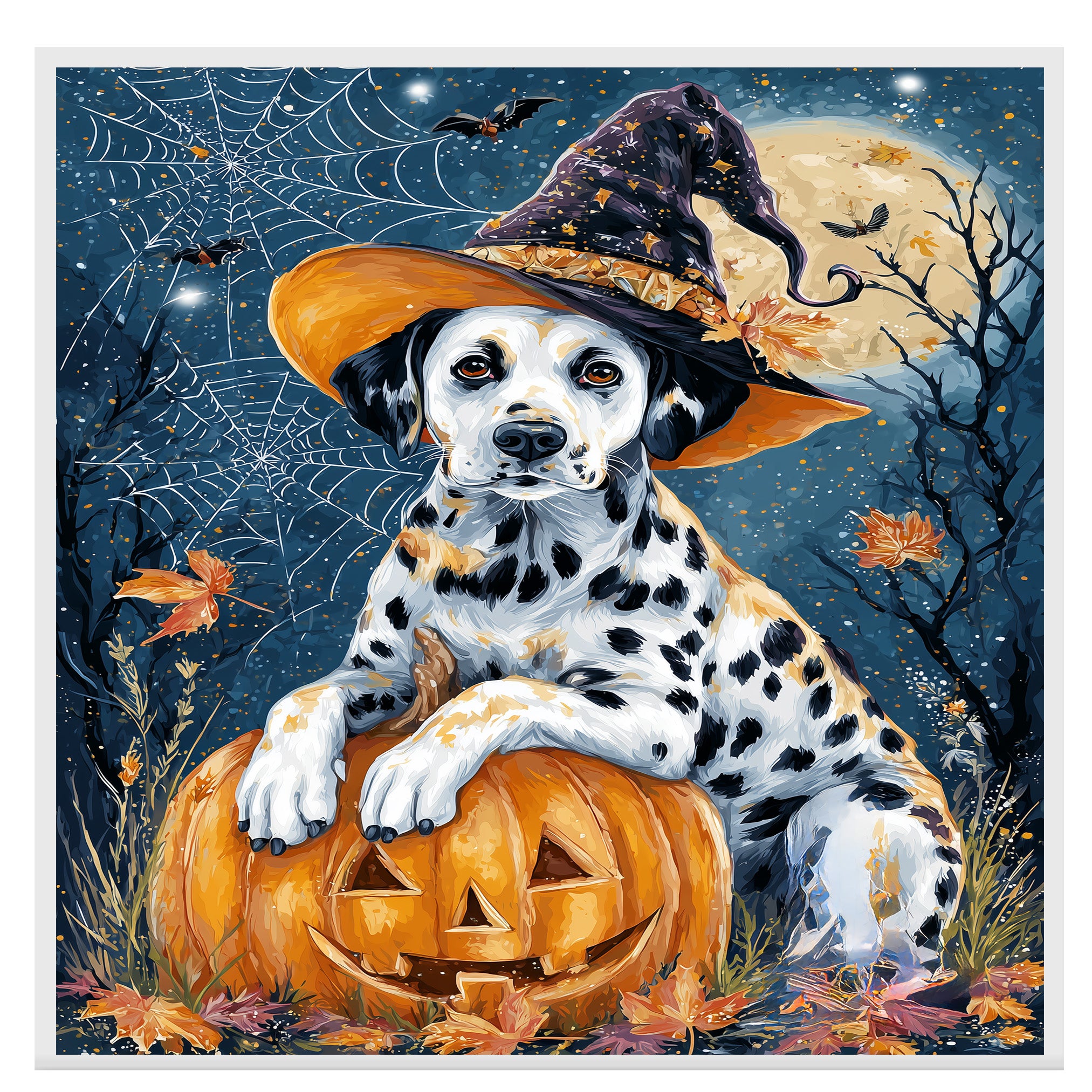 Halloween Dalmatian Puppy Canvas Wall Art for Dog Lovers Seasonal Home Gift and Fall Living Room Decoration on Ready to Hang 1.5" Thick Canvas Wrap, Floating Framed Canvas, Flat Rolled Canvas