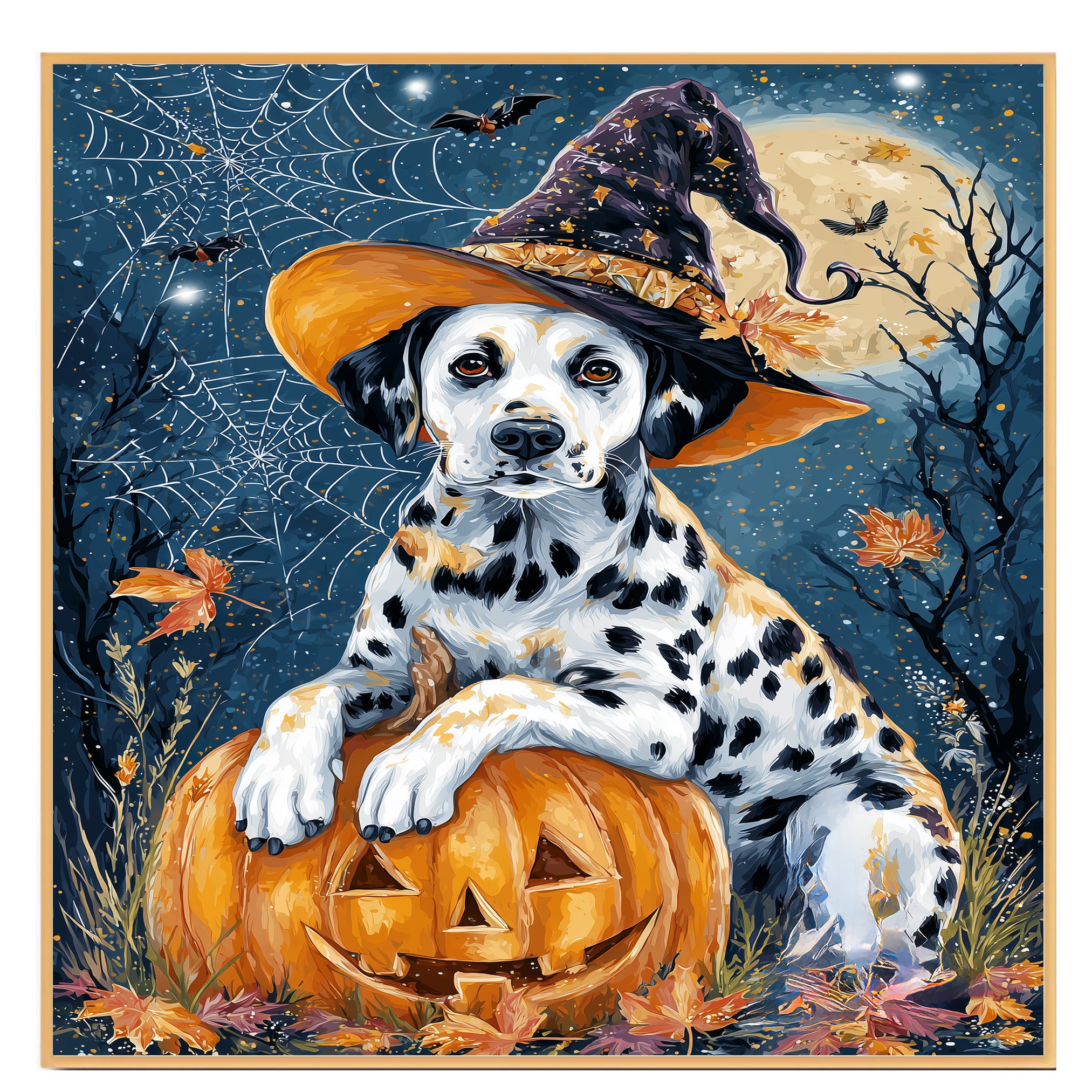 Halloween Dalmatian Puppy Canvas Wall Art for Dog Lovers Seasonal Home Gift and Fall Living Room Decoration on Ready to Hang 1.5" Thick Canvas Wrap, Floating Framed Canvas, Flat Rolled Canvas