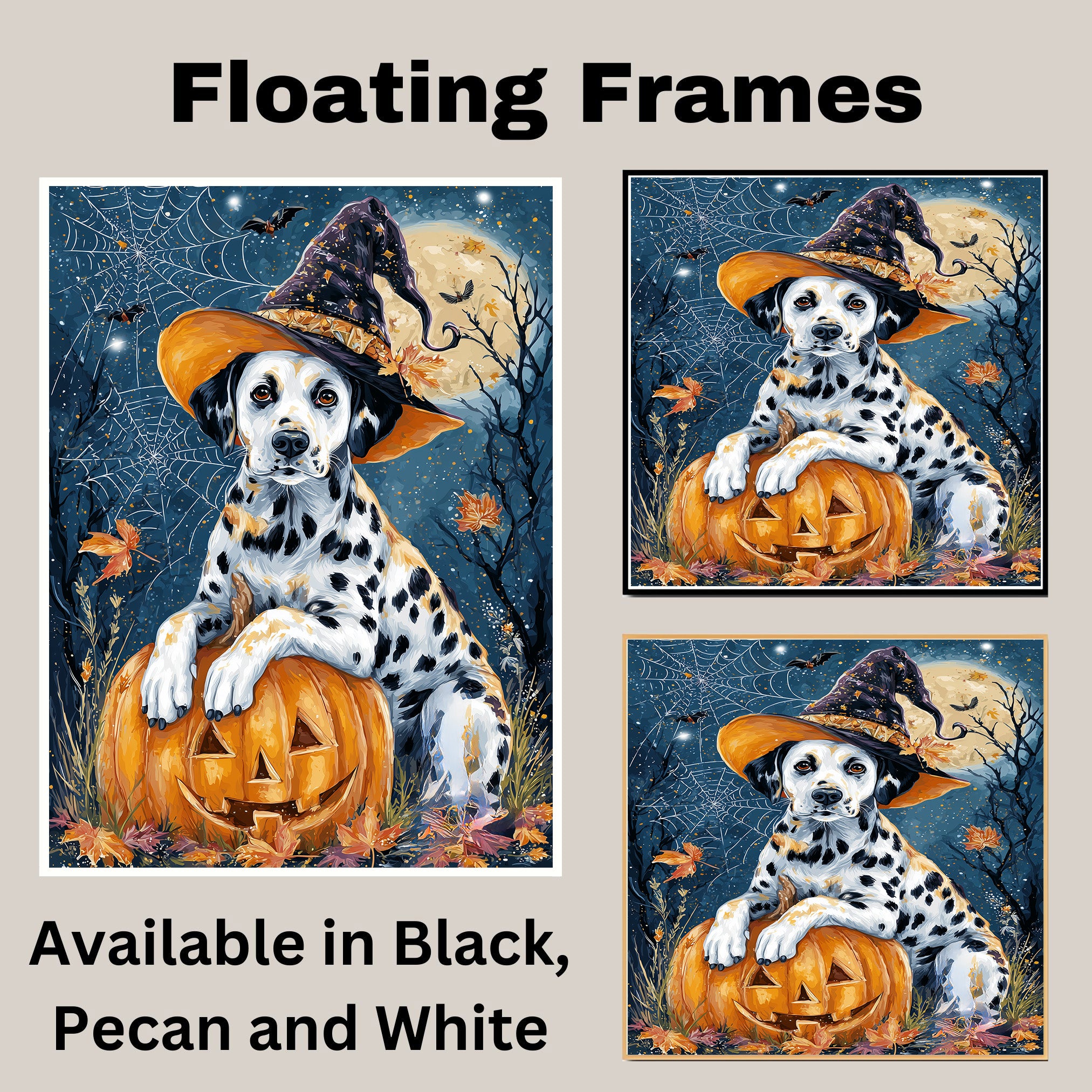 Halloween Dalmatian Puppy Canvas Wall Art for Dog Lovers Seasonal Home Gift and Fall Living Room Decoration on Ready to Hang 1.5" Thick Canvas Wrap, Floating Framed Canvas, Flat Rolled Canvas