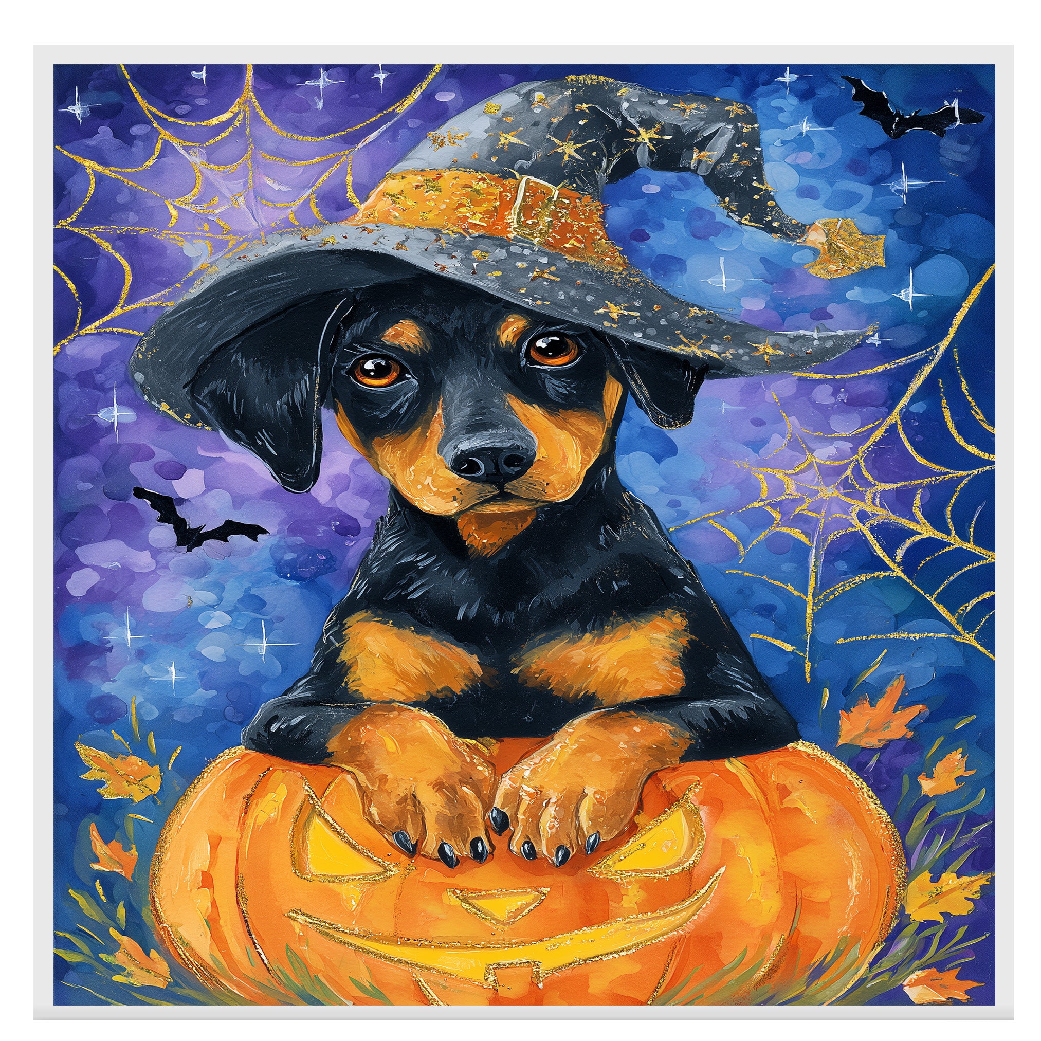 Halloween Doberman Puppy Canvas Wall Art Modern Dog Lover Gift for Apartment Bedroom or Stylish Living Room Decor on Ready to Hang 1.5" Thick Canvas Wrap, Floating Framed Canvas, Flat Rolled Canvas