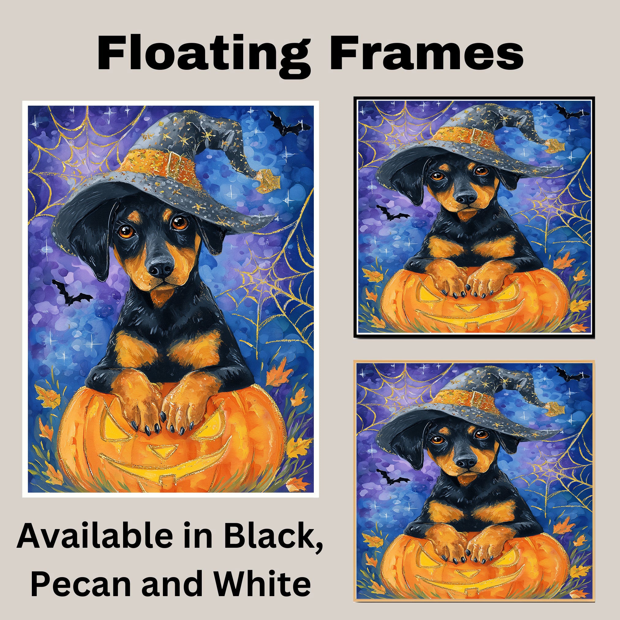 Halloween Doberman Puppy Canvas Wall Art Modern Dog Lover Gift for Apartment Bedroom or Stylish Living Room Decor on Ready to Hang 1.5" Thick Canvas Wrap, Floating Framed Canvas, Flat Rolled Canvas