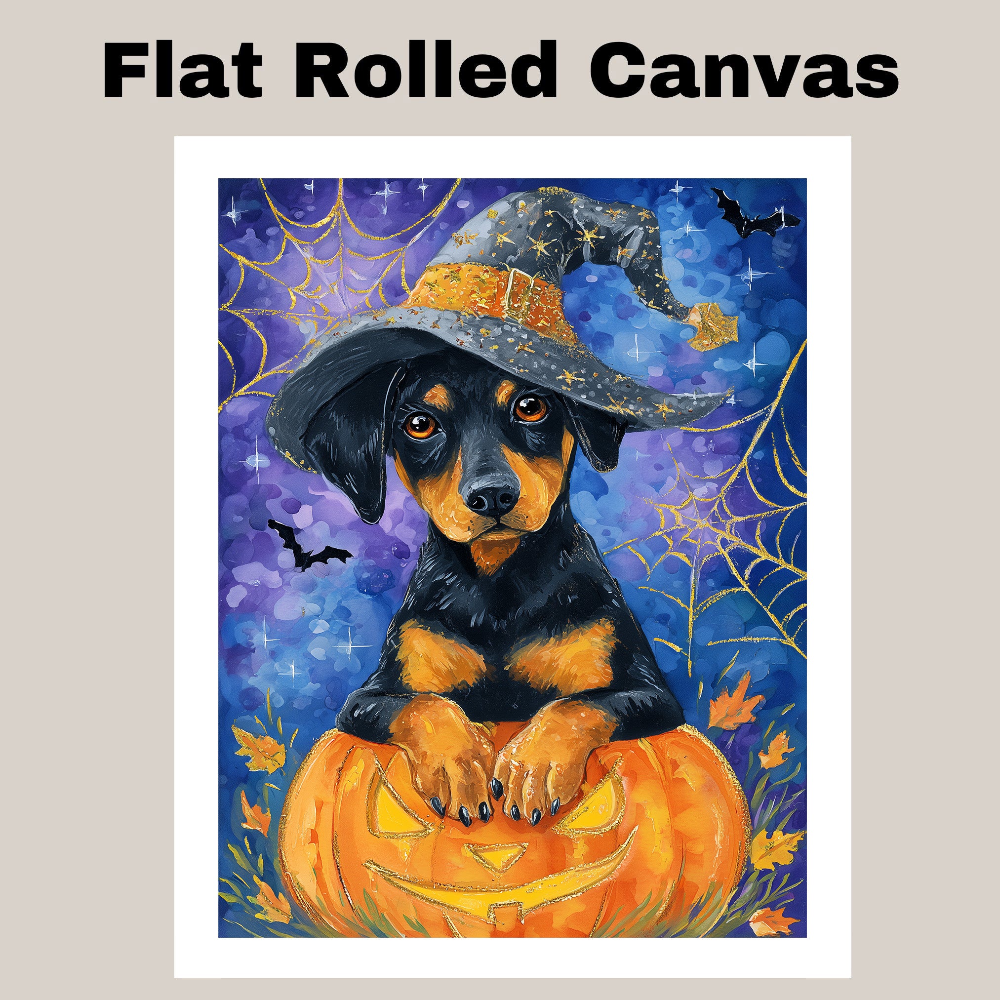 Halloween Doberman Puppy Canvas Wall Art Modern Dog Lover Gift for Apartment Bedroom or Stylish Living Room Decor on Ready to Hang 1.5" Thick Canvas Wrap, Floating Framed Canvas, Flat Rolled Canvas
