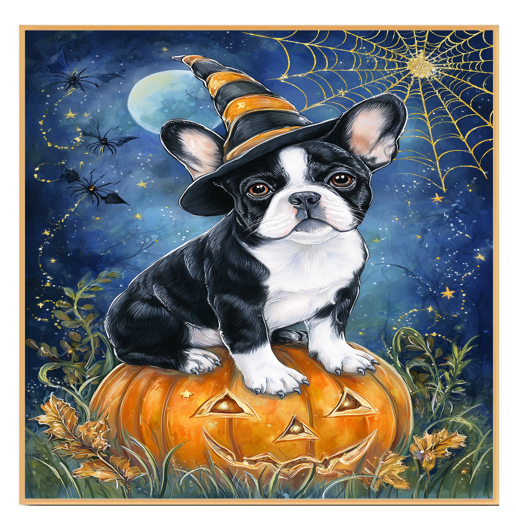 French Bulldog Halloween Puppy Canvas Wall Art Cute Dog Lover Gift for Apartment Bedroom or Modern Home Décor on Ready to Hang 1.5" Thick Canvas Wrap, Floating Framed Canvas, Flat Rolled Canvas