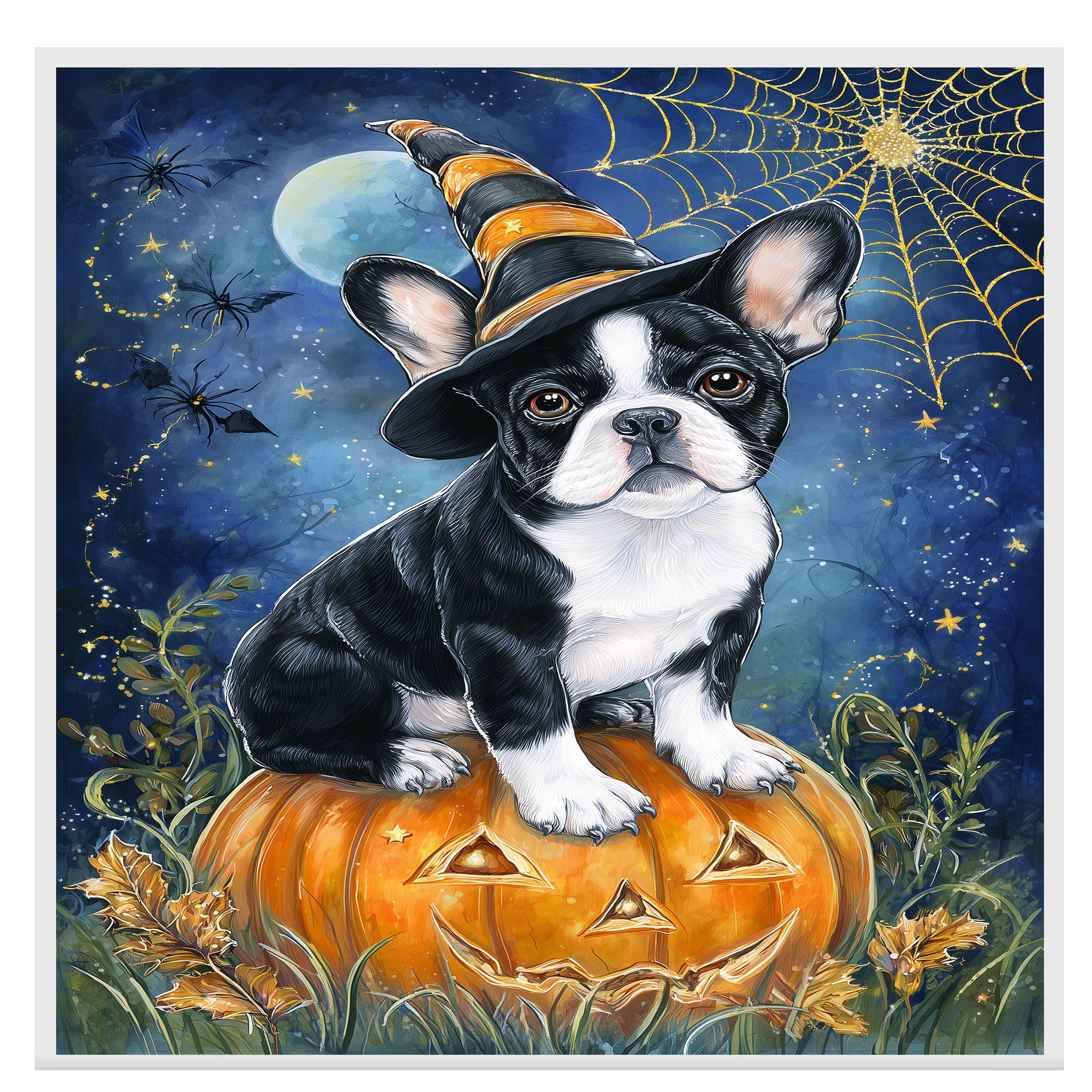 French Bulldog Halloween Puppy Canvas Wall Art Cute Dog Lover Gift for Apartment Bedroom or Modern Home Décor on Ready to Hang 1.5" Thick Canvas Wrap, Floating Framed Canvas, Flat Rolled Canvas