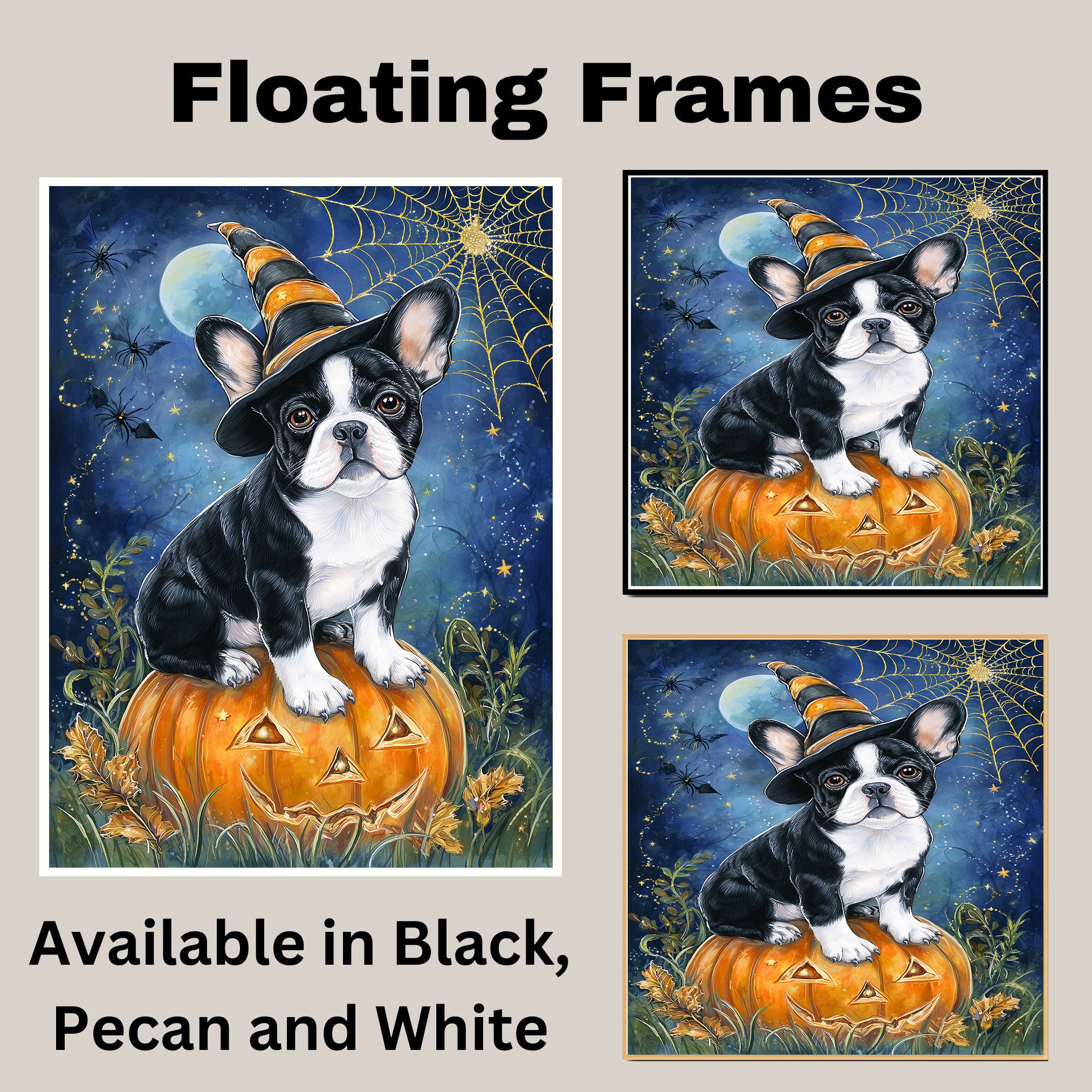 French Bulldog Halloween Puppy Canvas Wall Art Cute Dog Lover Gift for Apartment Bedroom or Modern Home Décor on Ready to Hang 1.5" Thick Canvas Wrap, Floating Framed Canvas, Flat Rolled Canvas