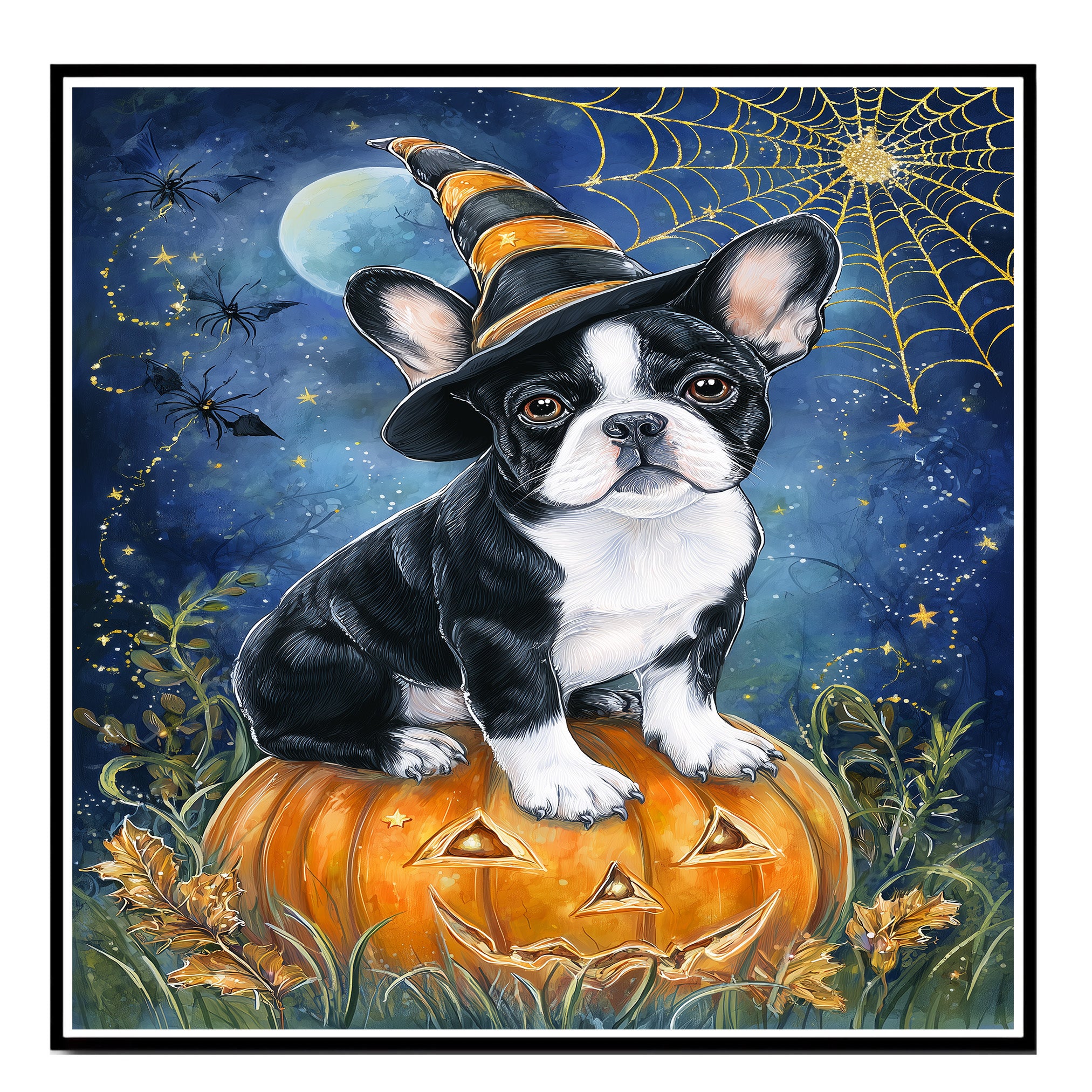 French Bulldog Halloween Puppy Canvas Wall Art Cute Dog Lover Gift for Apartment Bedroom or Modern Home Décor on Ready to Hang 1.5" Thick Canvas Wrap, Floating Framed Canvas, Flat Rolled Canvas