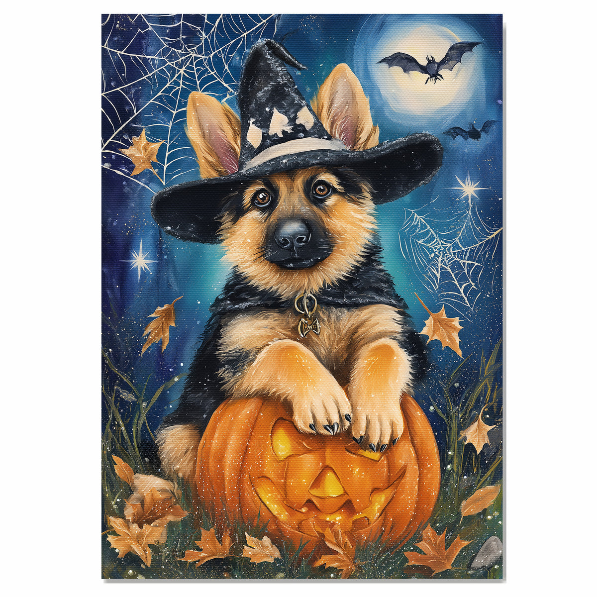 German Shepherd Halloween Puppy Canvas Wall Art Cute Dog Lover Gift for Family Living Room or Holiday Home Décor on Ready to Hang 1.5" Thick Canvas Wrap, Floating Framed Canvas, Flat Rolled Canvas