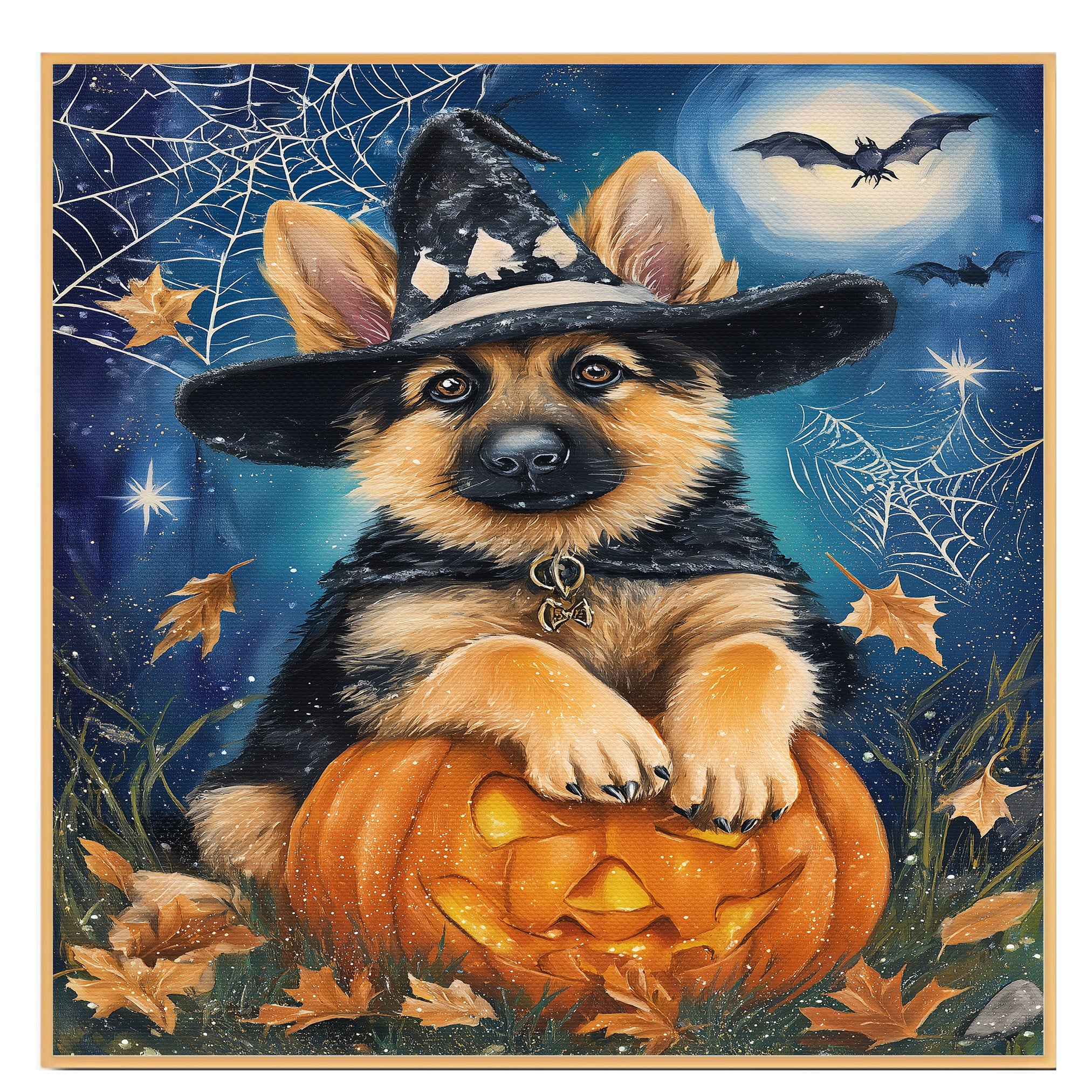 German Shepherd Halloween Puppy Canvas Wall Art Cute Dog Lover Gift for Family Living Room or Holiday Home Décor on Ready to Hang 1.5" Thick Canvas Wrap, Floating Framed Canvas, Flat Rolled Canvas