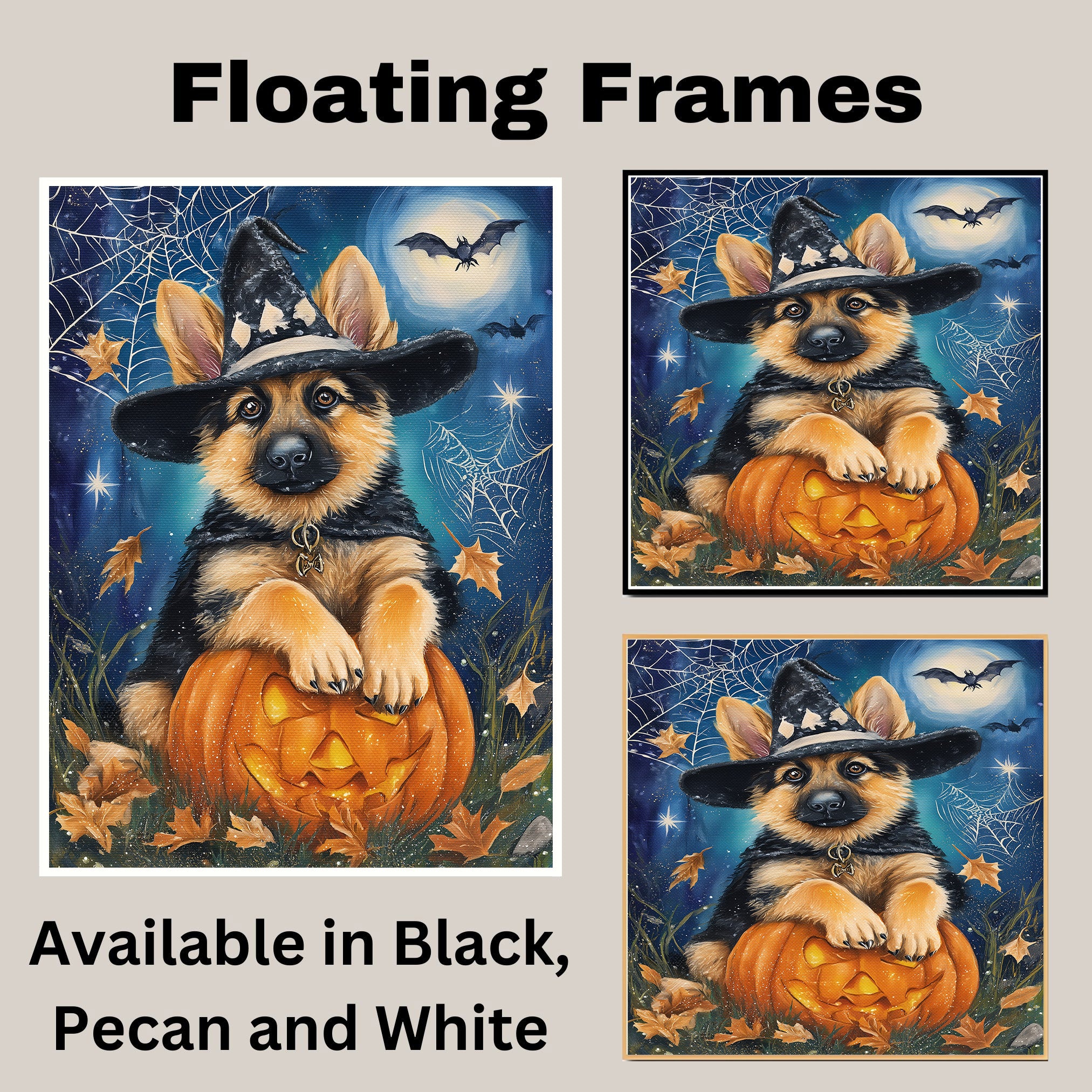 German Shepherd Halloween Puppy Canvas Wall Art Cute Dog Lover Gift for Family Living Room or Holiday Home Décor on Ready to Hang 1.5" Thick Canvas Wrap, Floating Framed Canvas, Flat Rolled Canvas