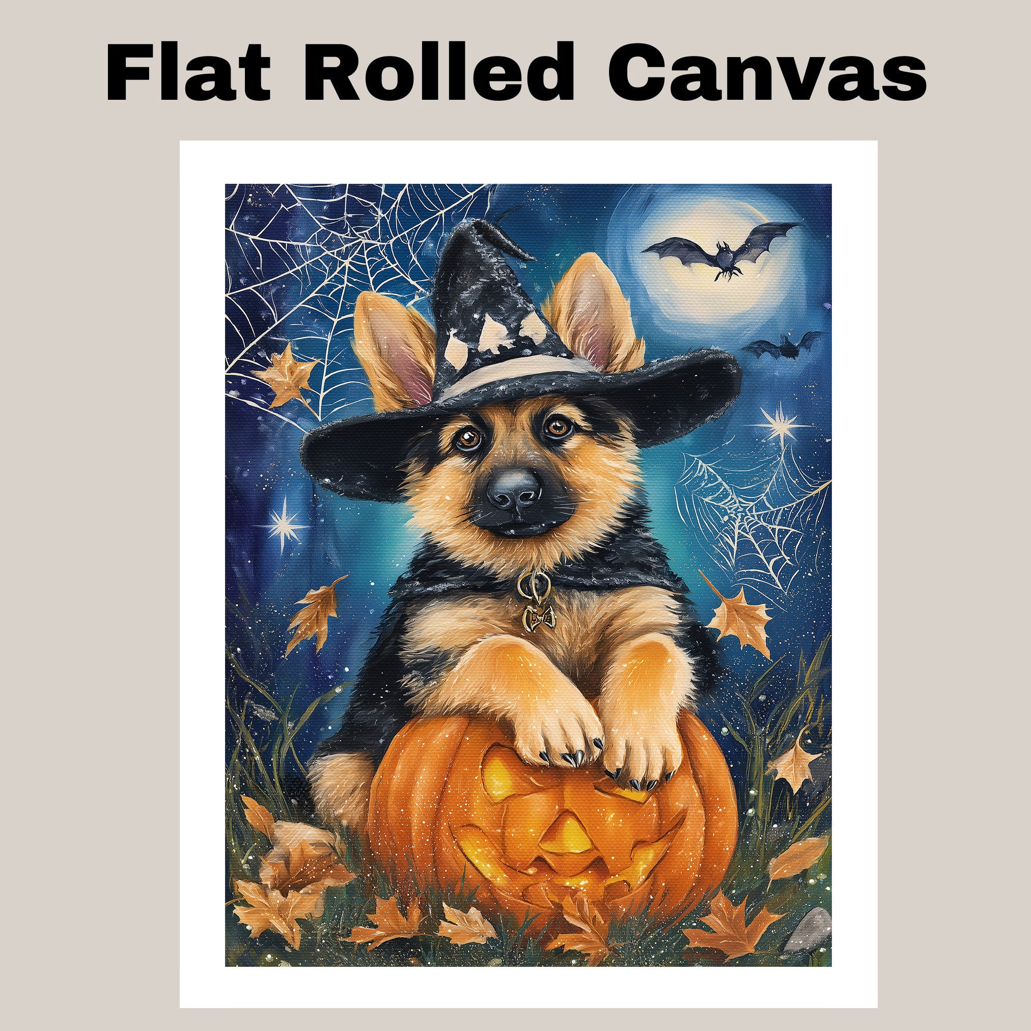 German Shepherd Halloween Puppy Canvas Wall Art Cute Dog Lover Gift for Family Living Room or Holiday Home Décor on Ready to Hang 1.5" Thick Canvas Wrap, Floating Framed Canvas, Flat Rolled Canvas