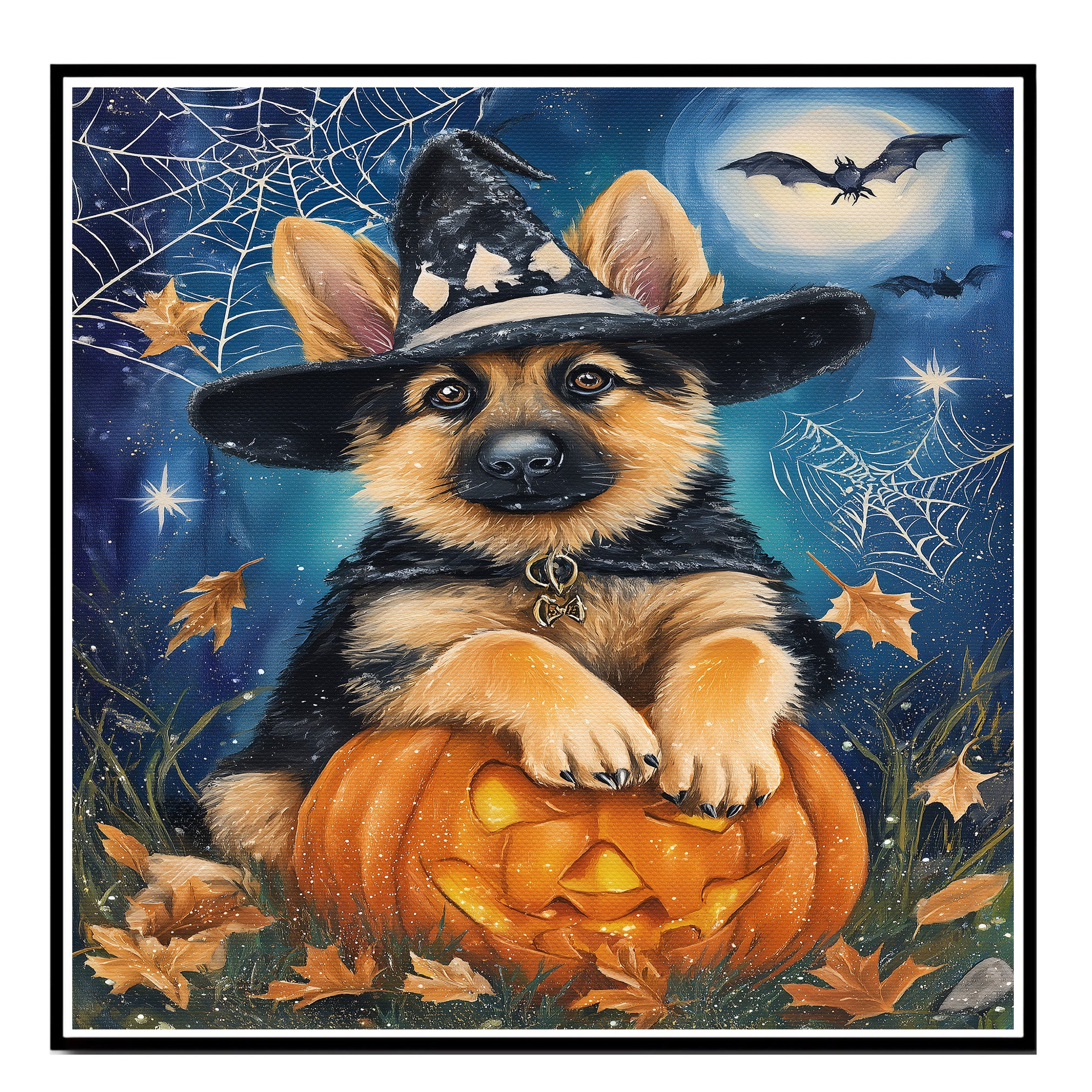 German Shepherd Halloween Puppy Canvas Wall Art Cute Dog Lover Gift for Family Living Room or Holiday Home Décor on Ready to Hang 1.5" Thick Canvas Wrap, Floating Framed Canvas, Flat Rolled Canvas