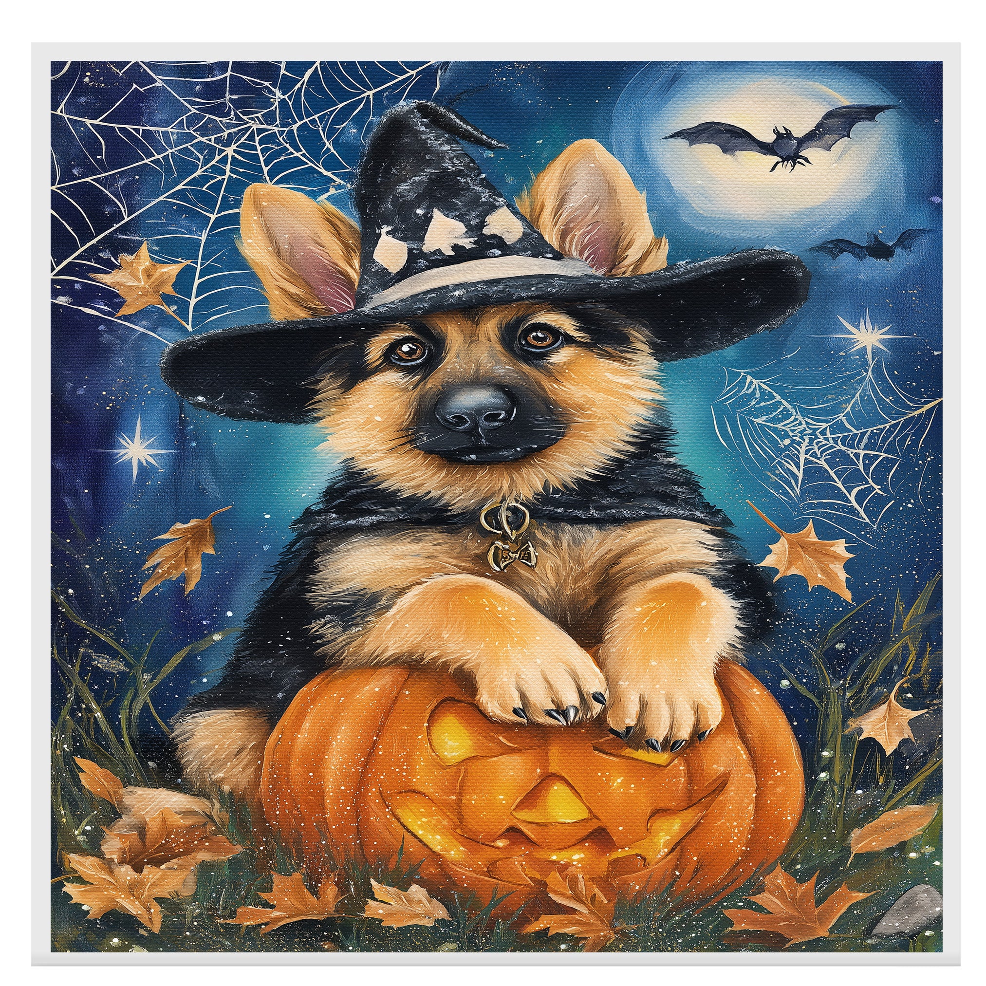 German Shepherd Halloween Puppy Canvas Wall Art Cute Dog Lover Gift for Family Living Room or Holiday Home Décor on Ready to Hang 1.5" Thick Canvas Wrap, Floating Framed Canvas, Flat Rolled Canvas