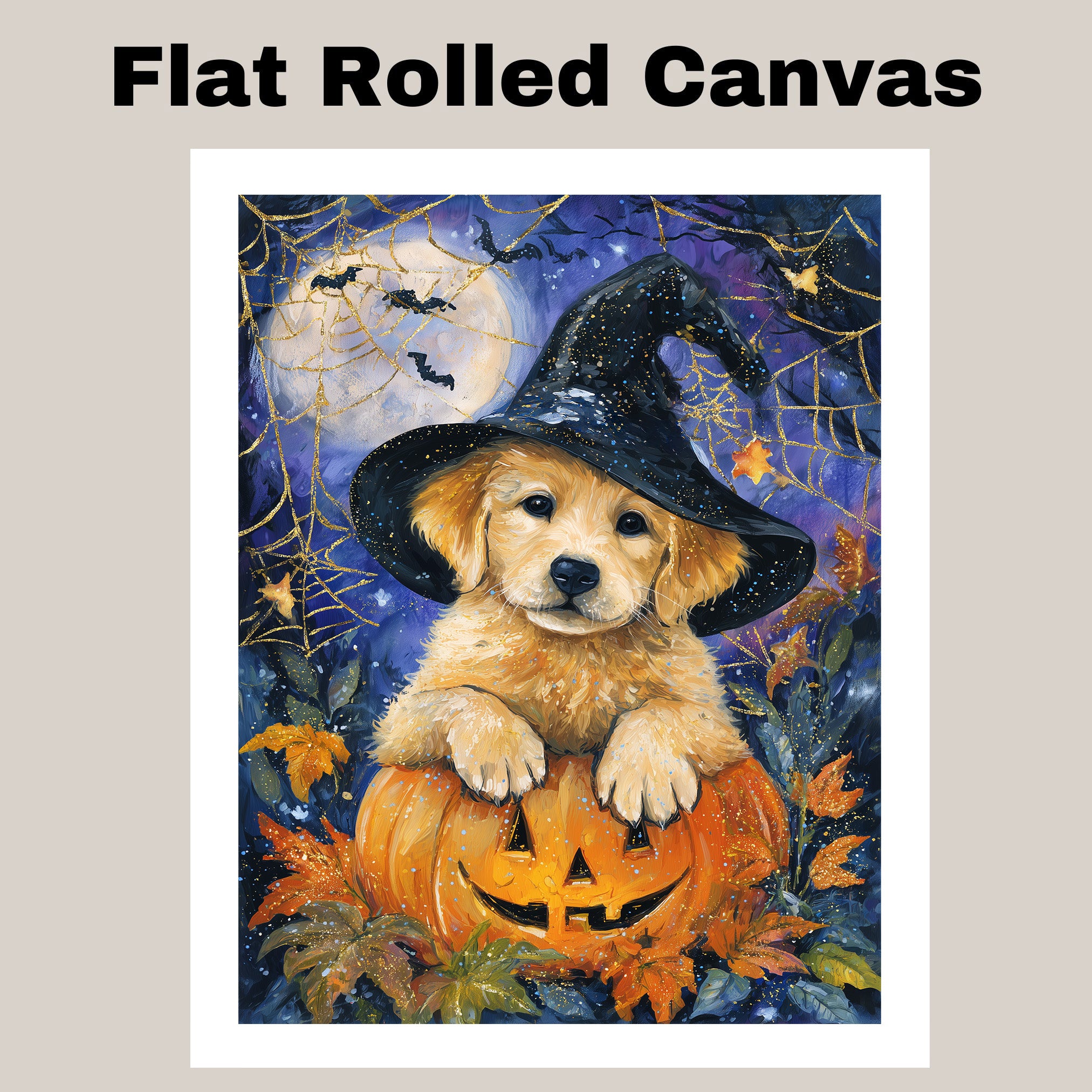 Golden Retriever Halloween Puppy Canvas Wall Art Cute Dog Lover Gift for Family Living Room or Seasonal Home Décor on Ready to Hang 1.5" Thick Canvas Wrap, Floating Framed Canvas, Flat Rolled Canvas