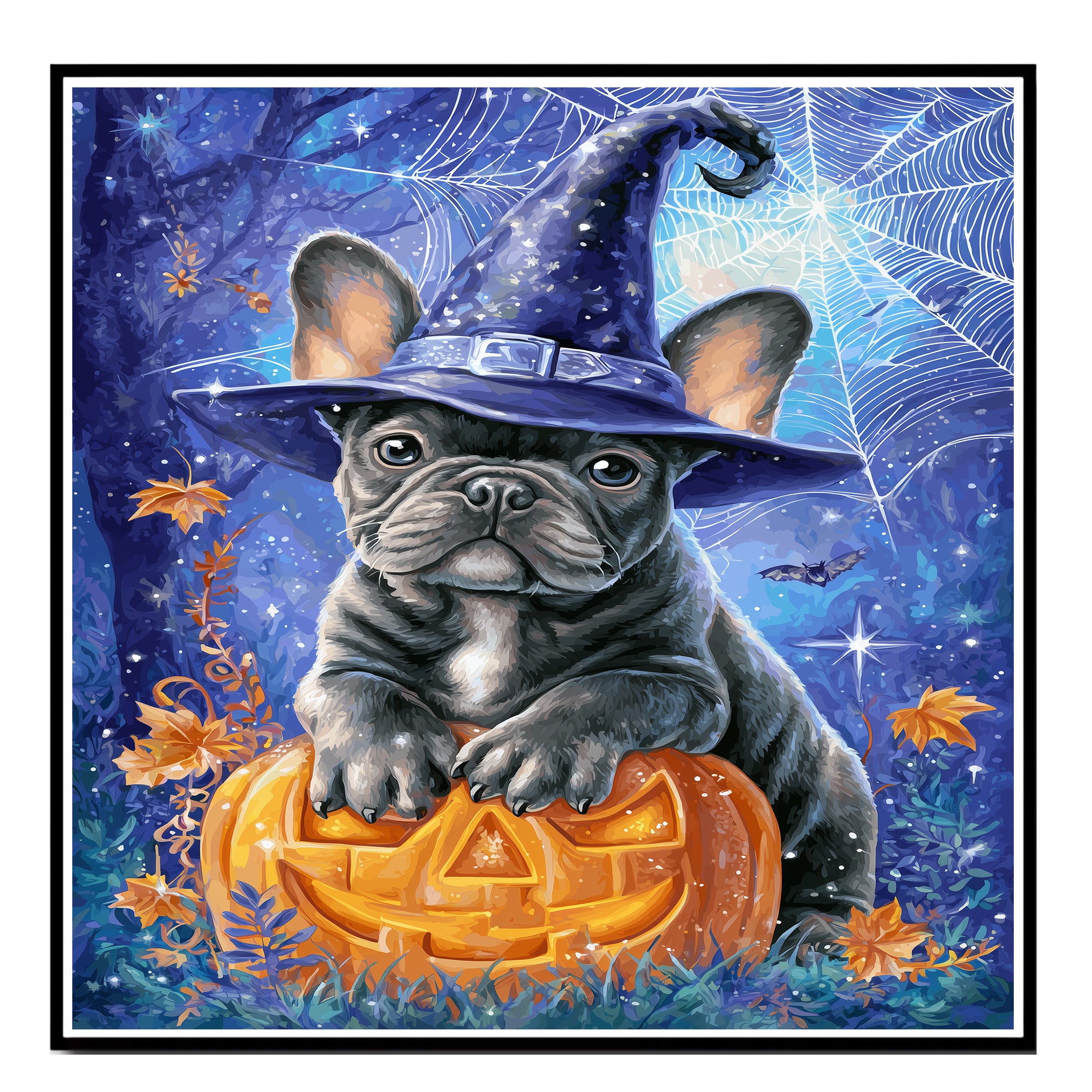 Gray French Bulldog Halloween Puppy Canvas Wall Art Cute Dog Lover Gift for Apartment or Seasonal Home Décor on Ready to Hang 1.5" Thick Canvas Wrap, Floating Framed Canvas, Flat Rolled Canvas
